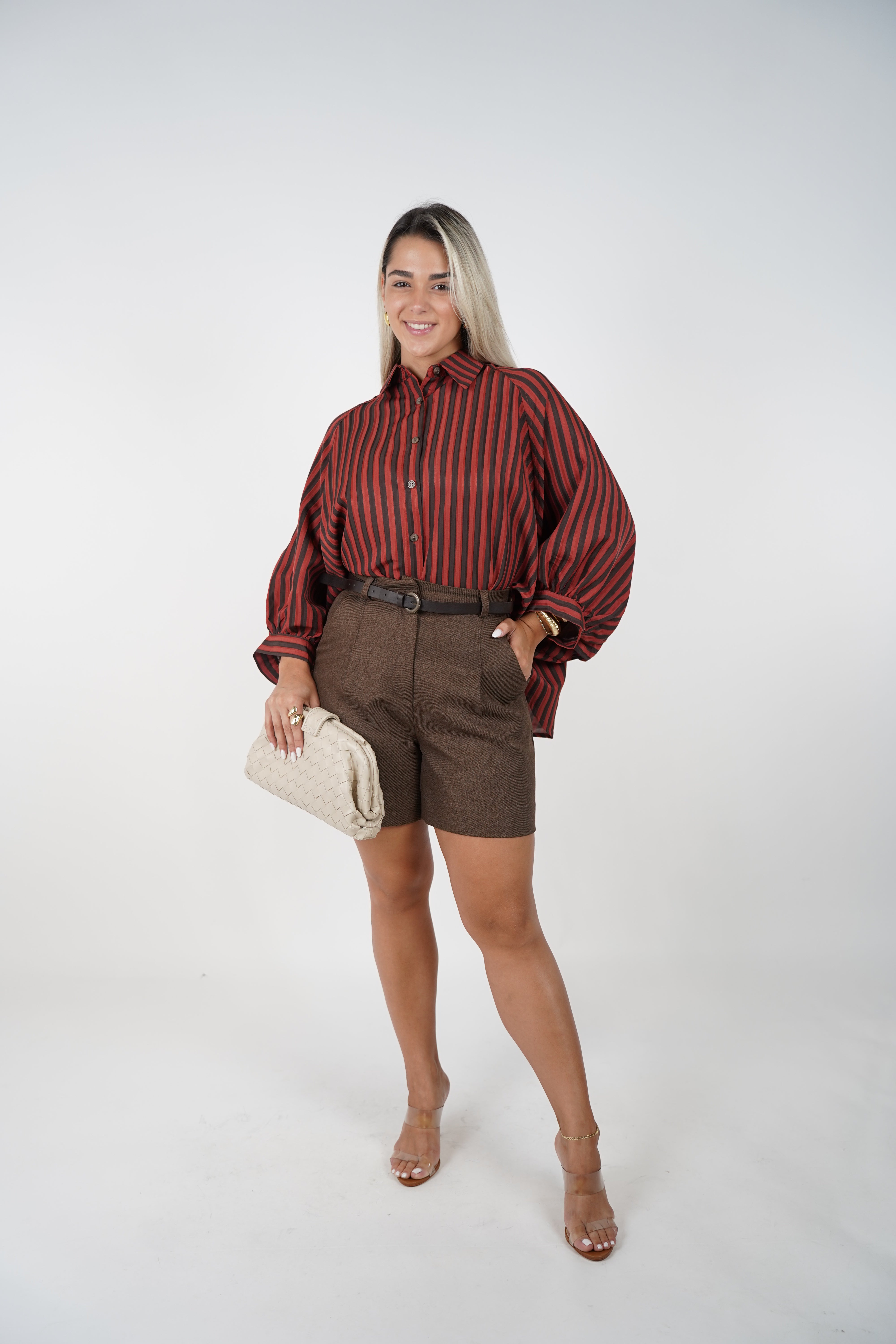 Liven Oversized Striped Button Down – Earth-Tone Flow with Retro Vibes