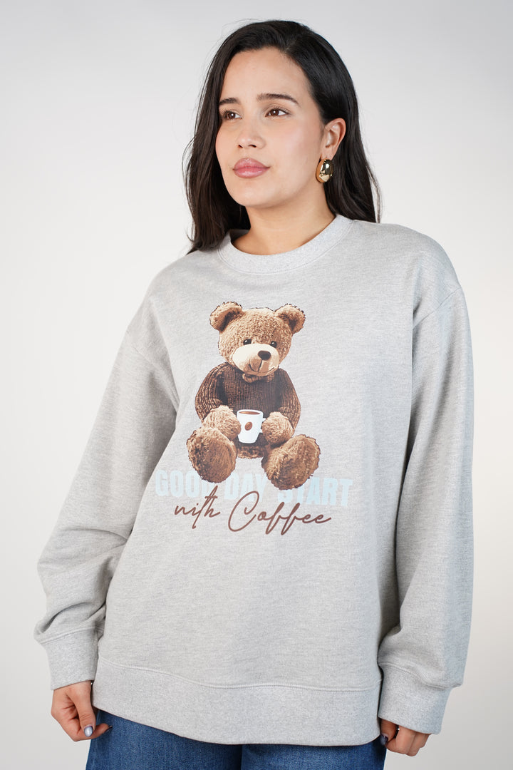 Fioraé Bear Sweatshirt – Cozy Coffee-Lover Graphic