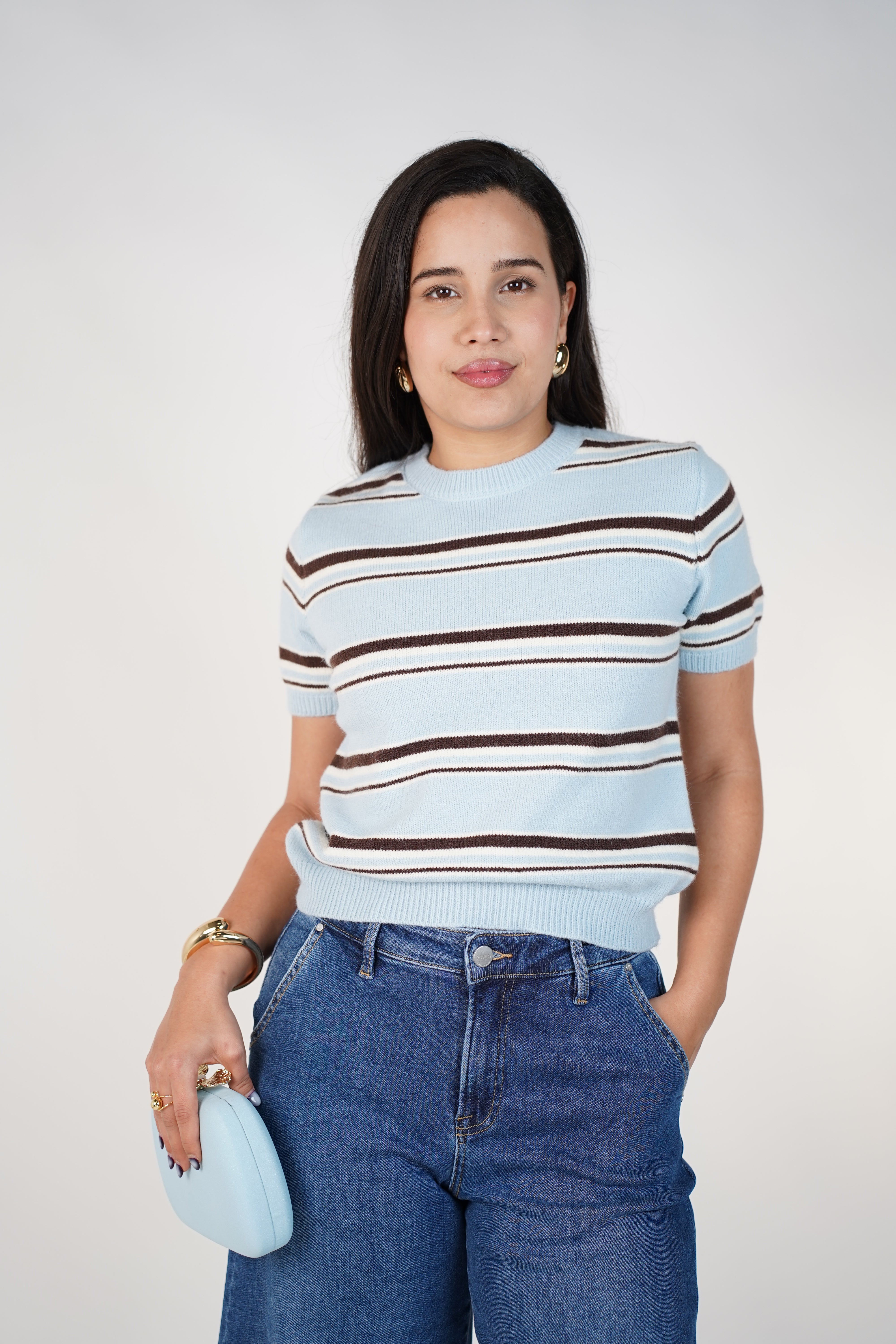 Delora Knit Sweater Top – Soft Striped Short-Sleeve Knit