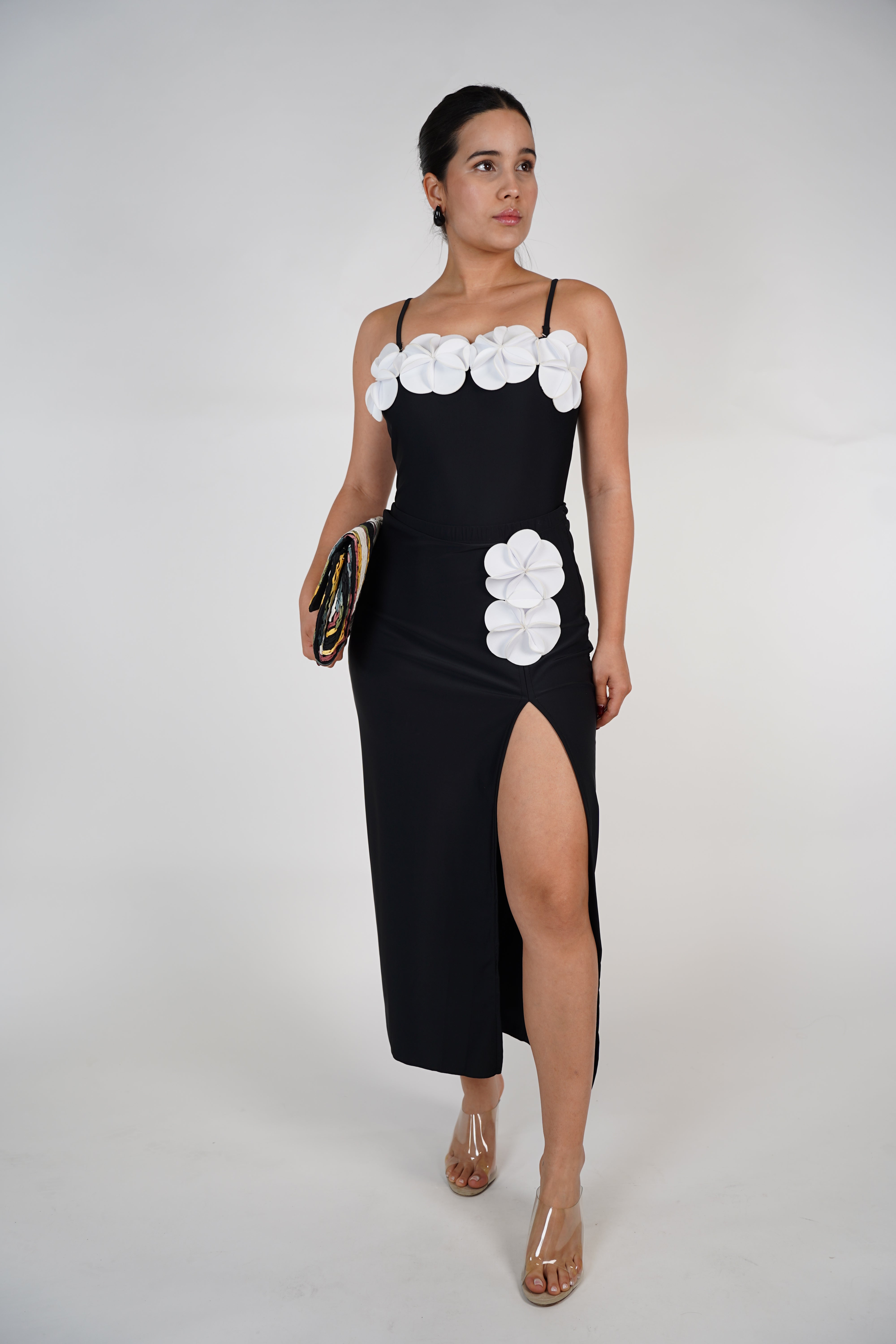 Orena Bikini Set – 3D Floral Statement Set in Black & White