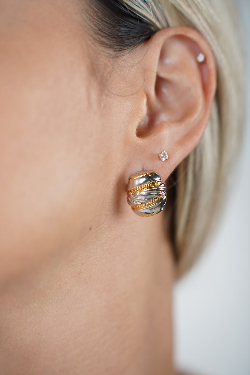 Celia Stud Earrings – Gold and Silver Dome Studs with Braided Detail