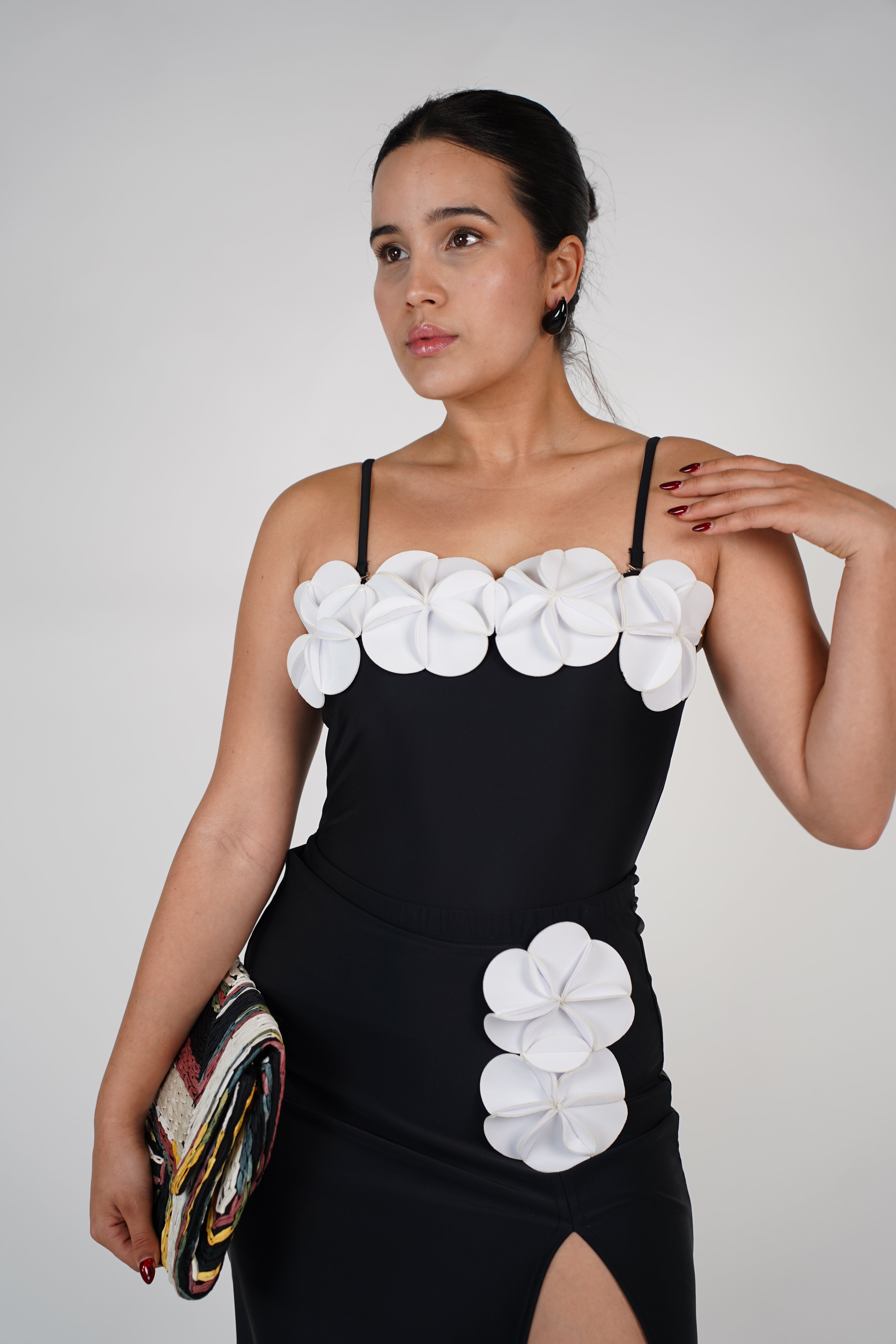 Orena Bikini Set – 3D Floral Statement Set in Black & White