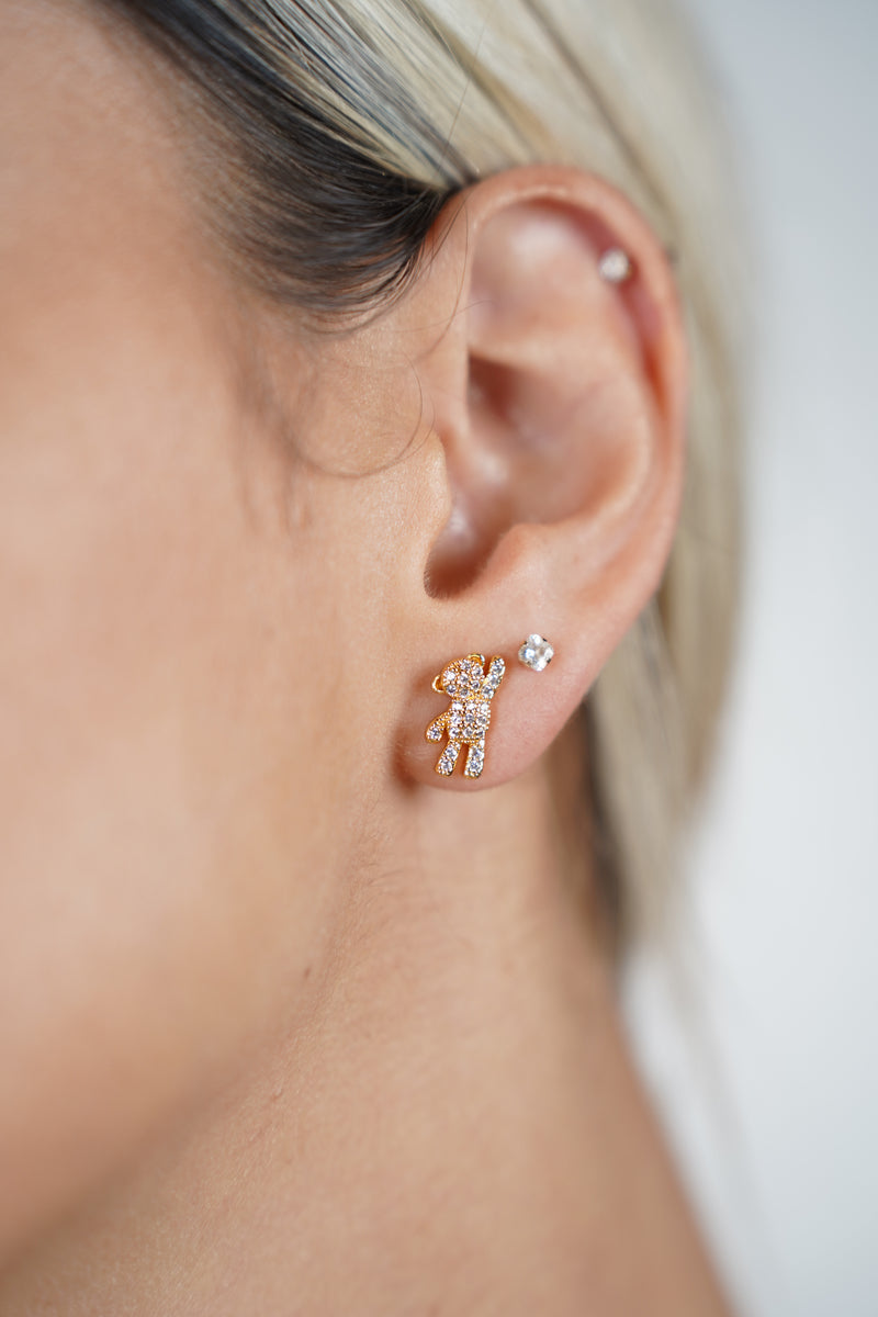 Mini Bear Stud Earrings – Sparkling Crystal Bear Charm