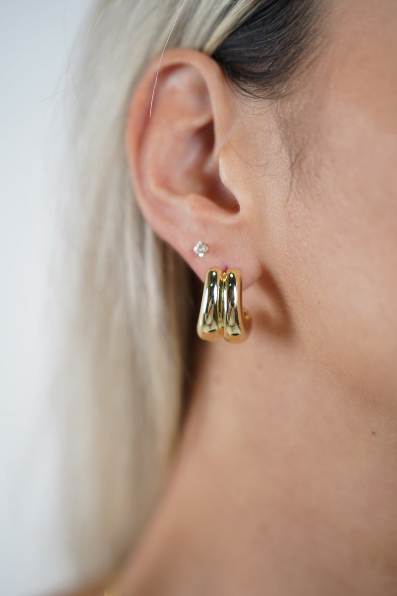 Jolie Double Earrings – Sculpted Gold Chunky Huggie Duo