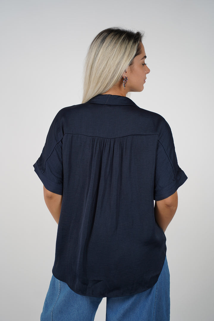 Lixiana Flaca Top – Effortless Silk Touch Blouse in Midnight Navy