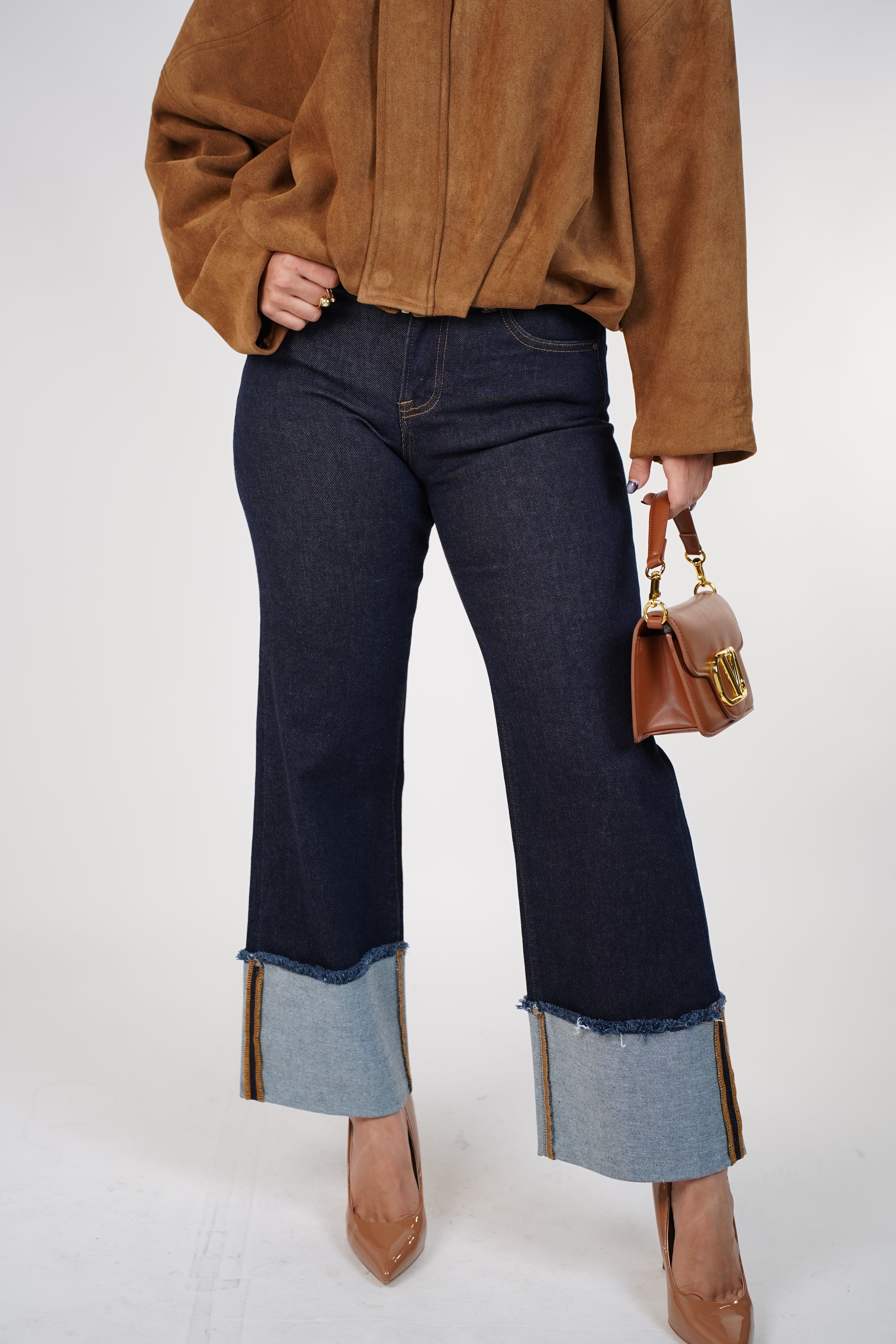 Corvia Straight Leg Jean – Dark Wash Cuffed Denim