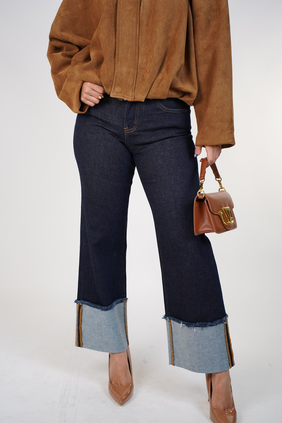 Corvia Straight Leg Jean – Dark Wash Cuffed Denim