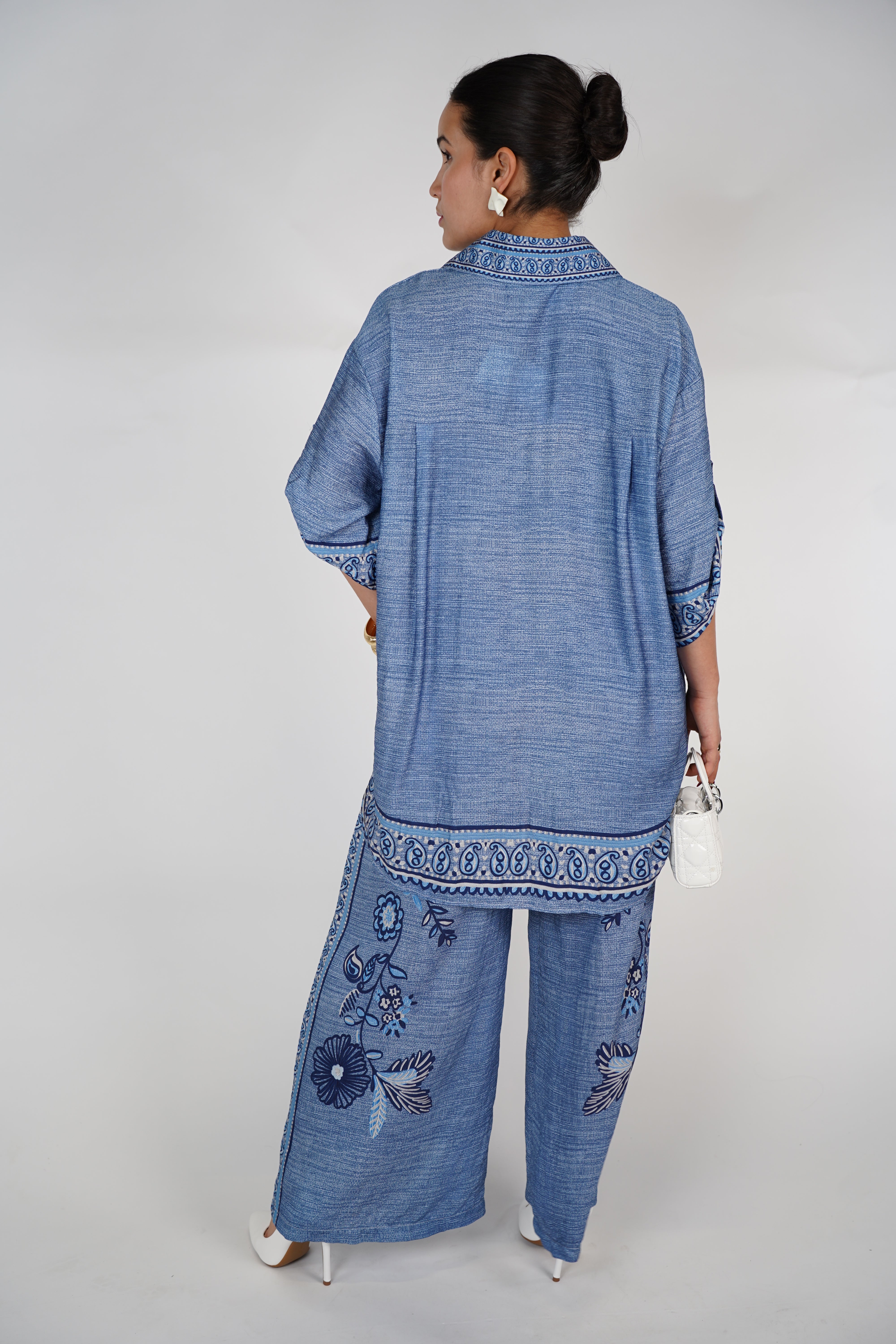 Melin Denim Style Set – Embroidered Oversized Shirt & Wide Pants