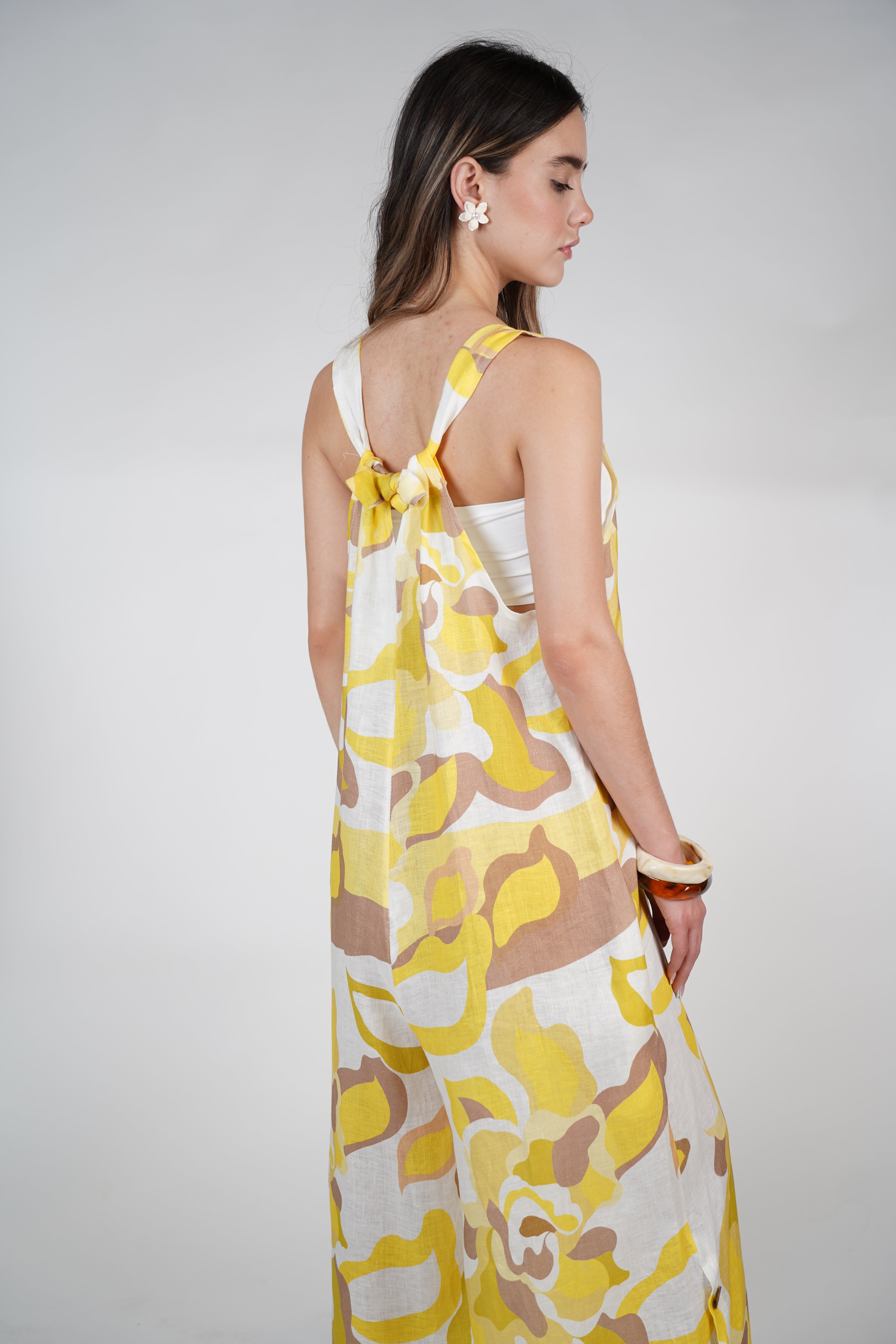 Jesus Linen Jumpsuit – Pink & Neutral Abstract Print, One Size