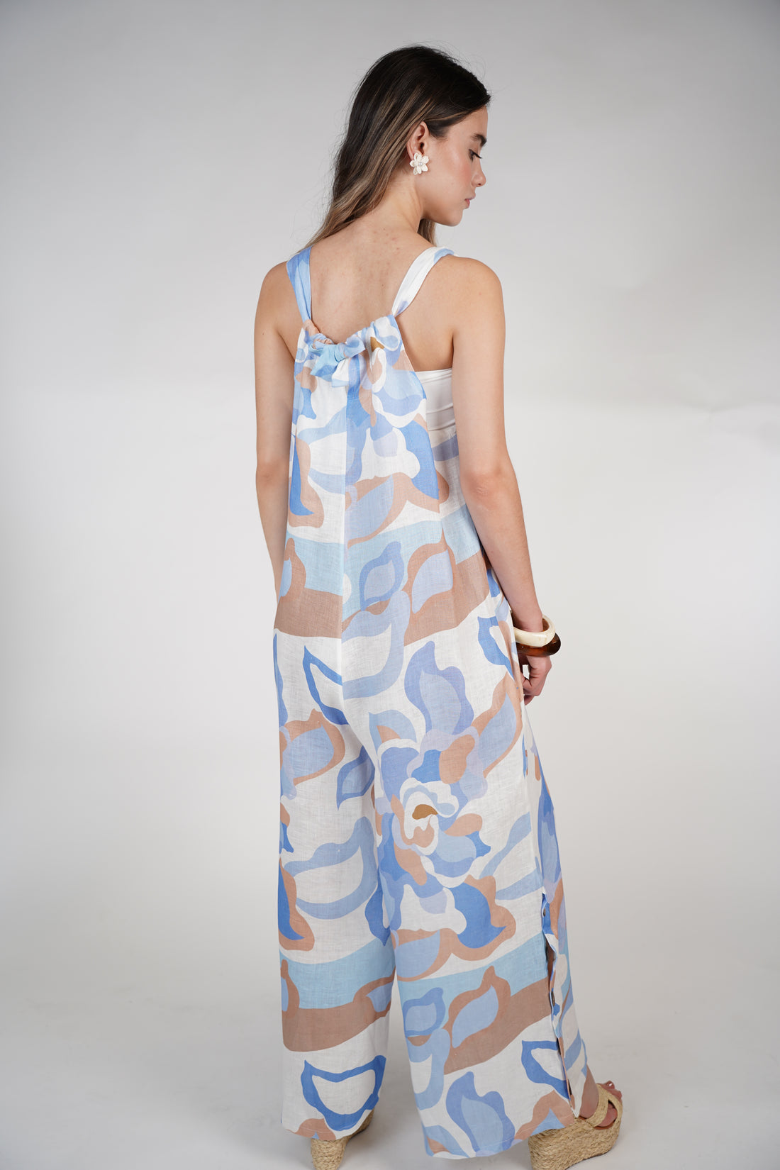 Jesus Linen Jumpsuit – Pink & Neutral Abstract Print, One Size