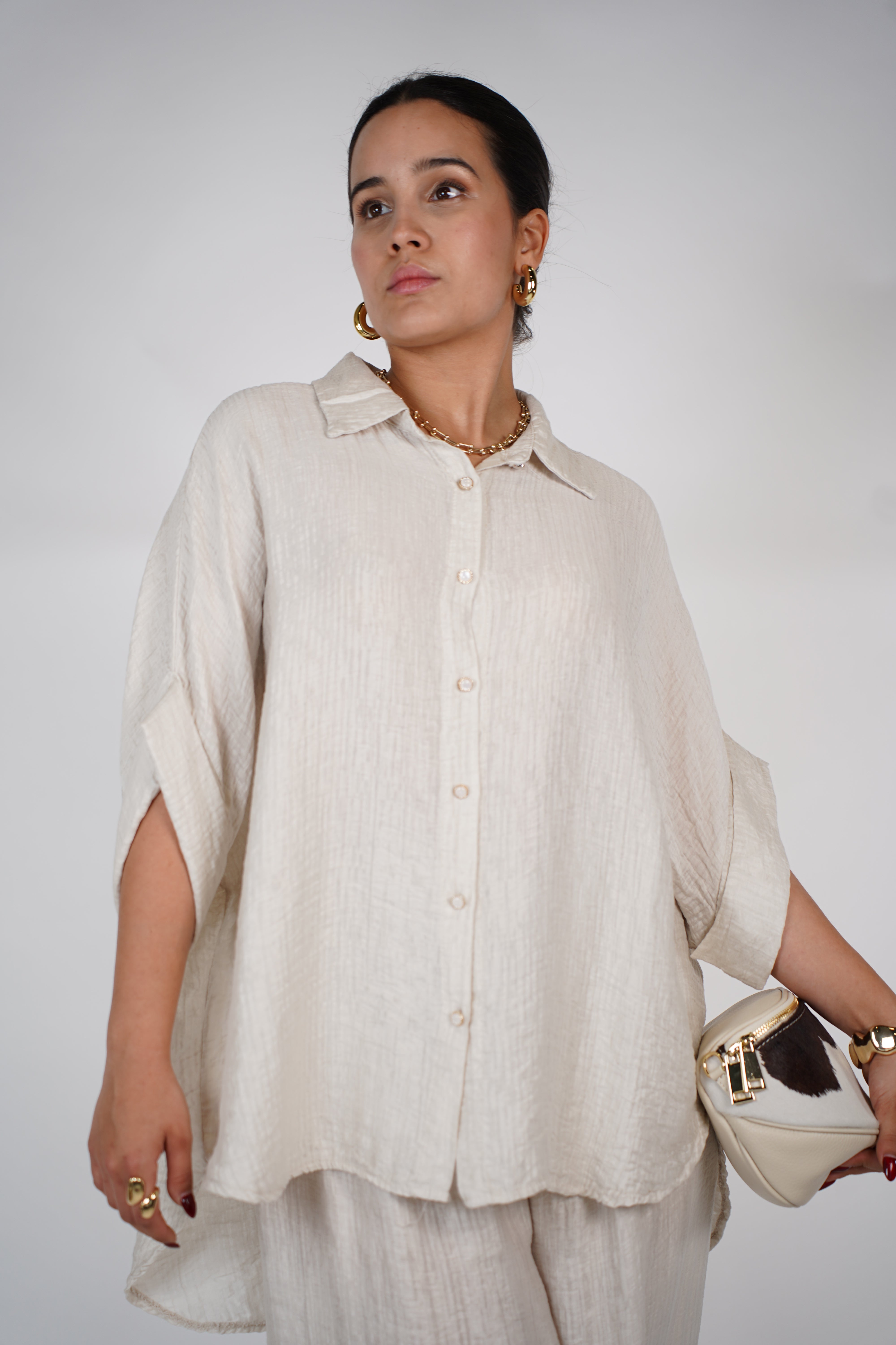 Evelyn Oversized Pants Set – Flowy Button Top & Wide-Leg Pants, One Size, Multiple Colors