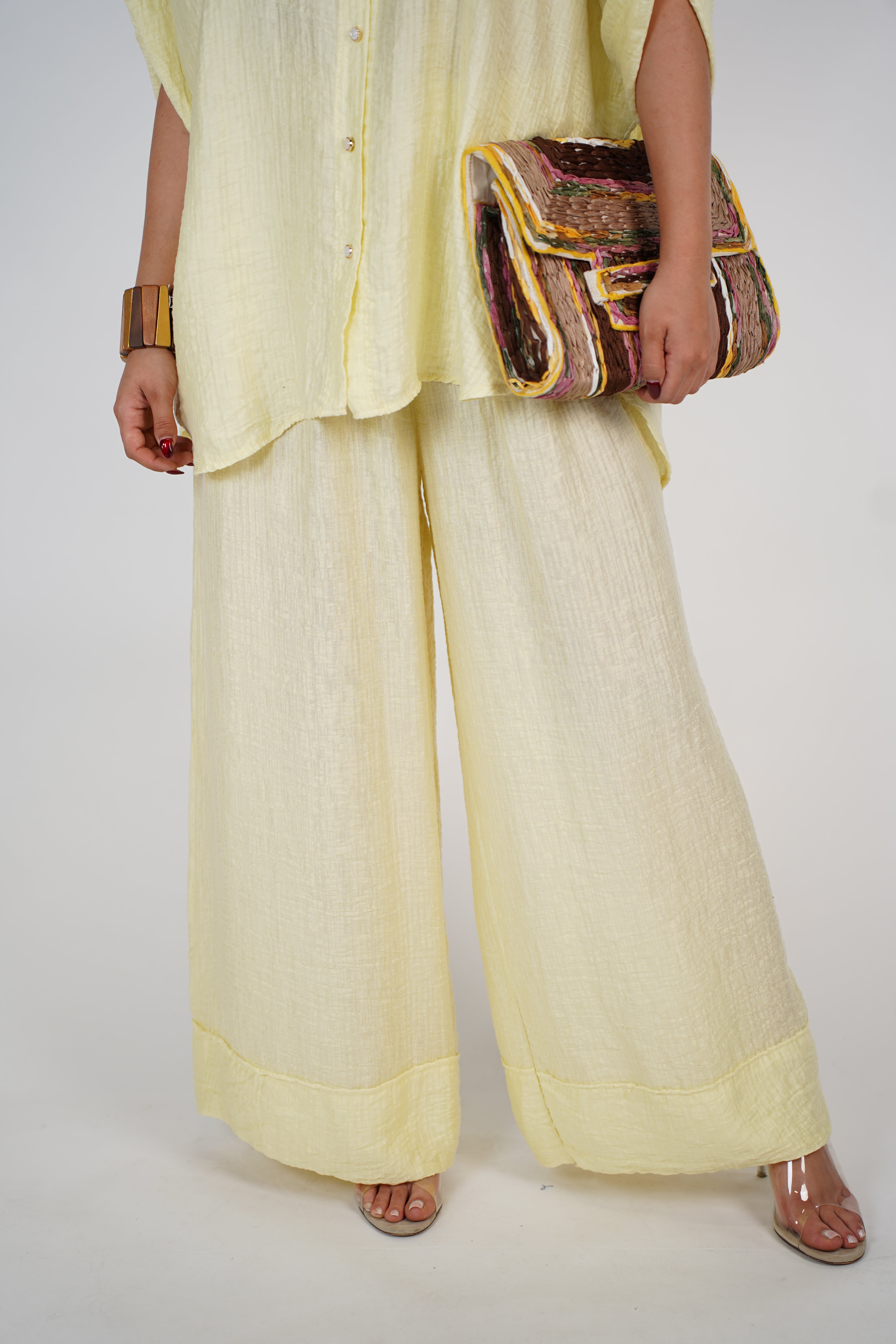 Evelyn Oversized Pants Set – Flowy Button Top & Wide-Leg Pants, One Size, Multiple Colors