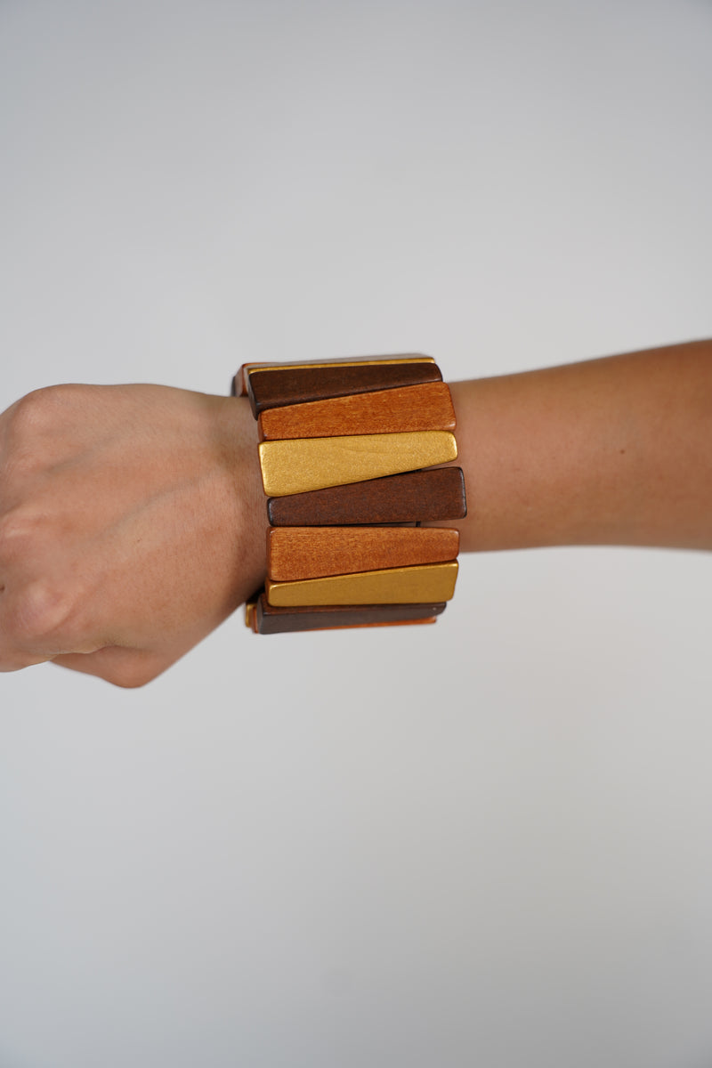 Omera Stretchy Bracelet – Earthy Wood-Inspired Color Block Bangle