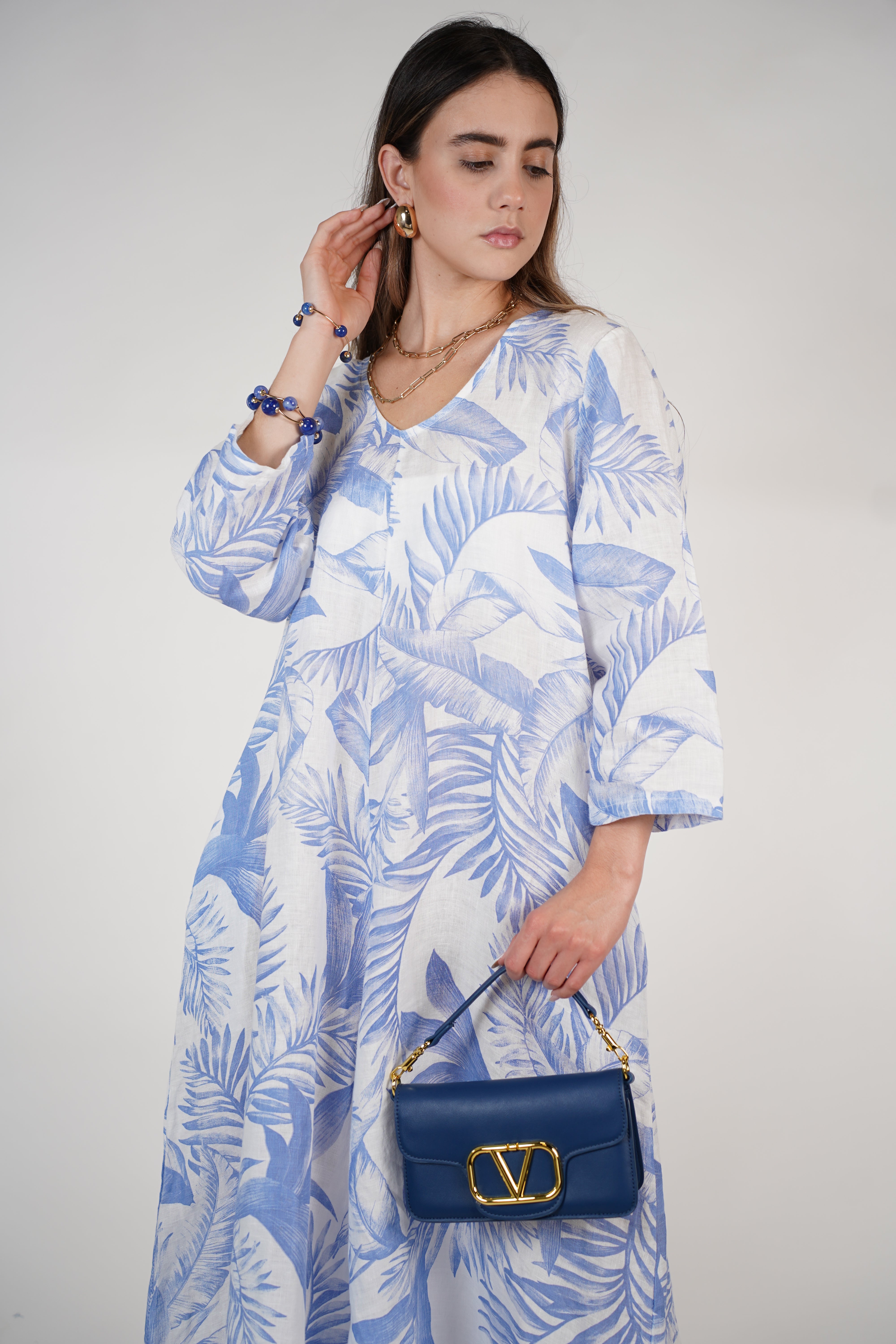 Kiora Stamped Linen Jumpsuit – Palm Print Wide-Leg One Piece