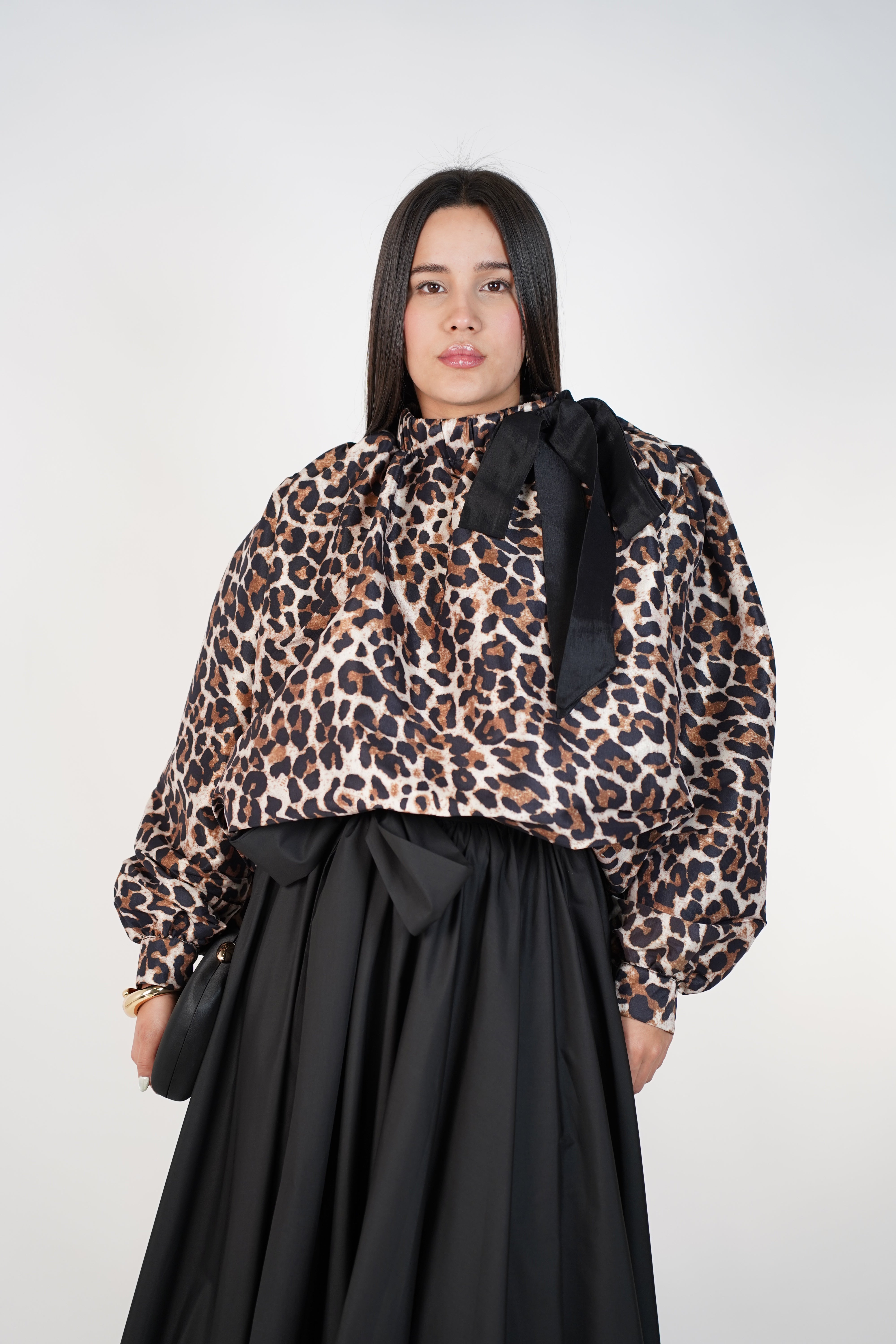 Seraphy Leopard Bubble Top – Statement Bow Detail Blouse