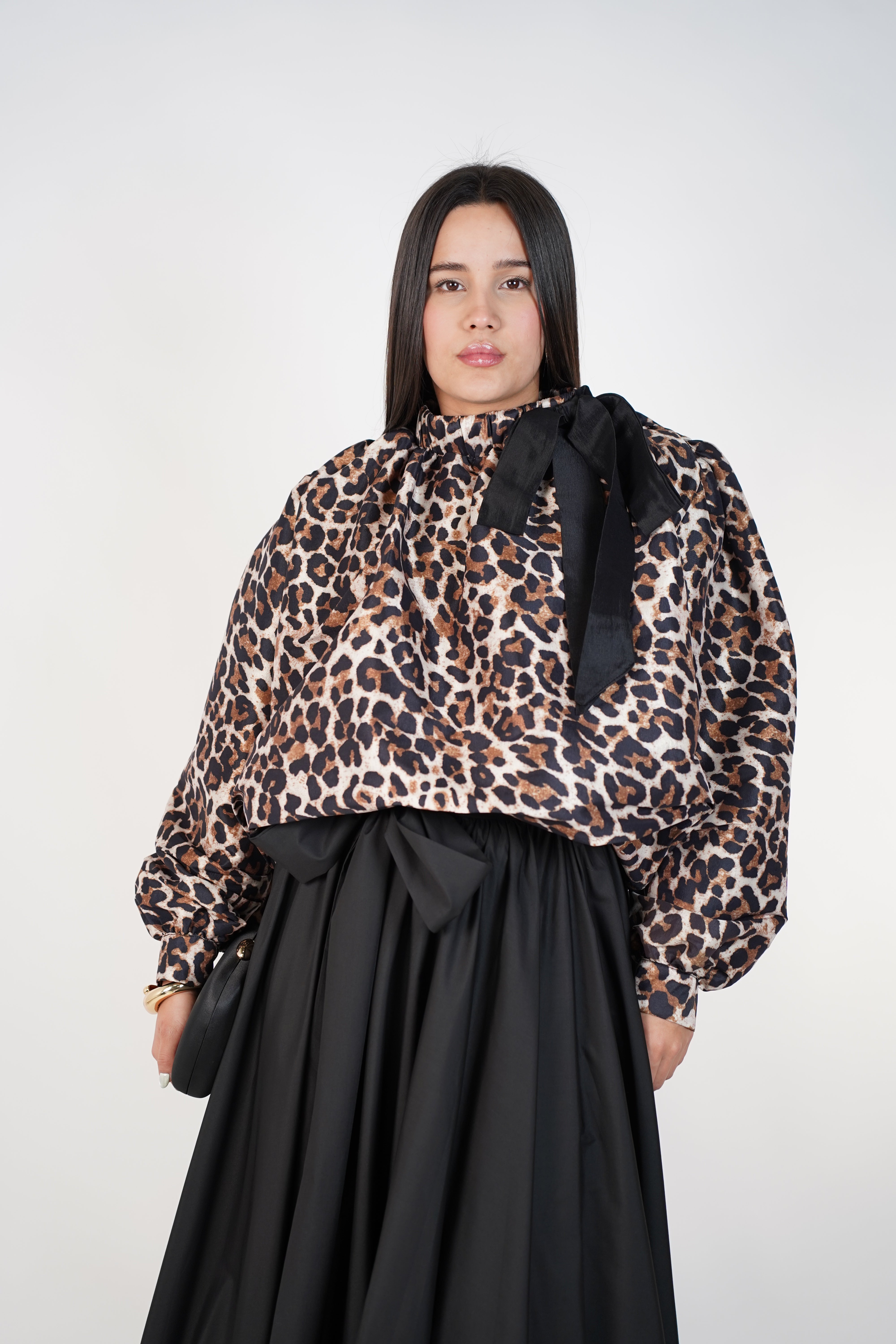 Seraphy Leopard Bubble Top – Statement Bow Detail Blouse