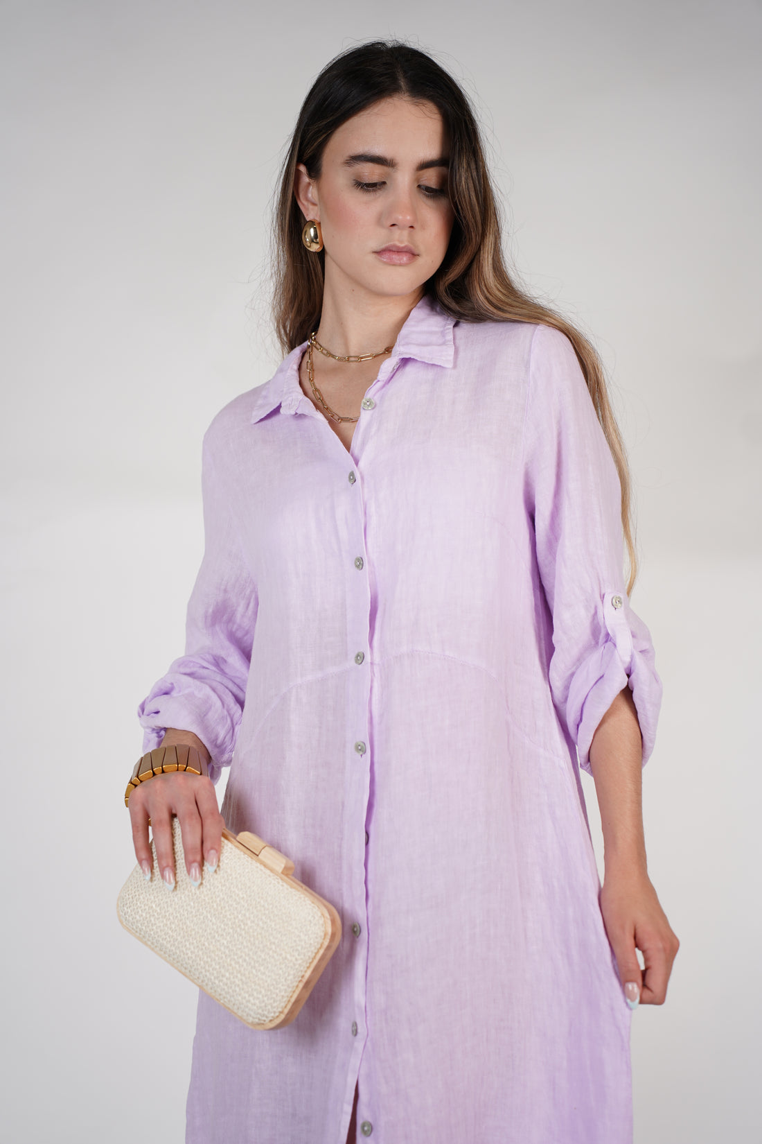 Marzei Linen Maxi Dress – Button-Down Long Shirt Dress, One Size, Multiple Colors