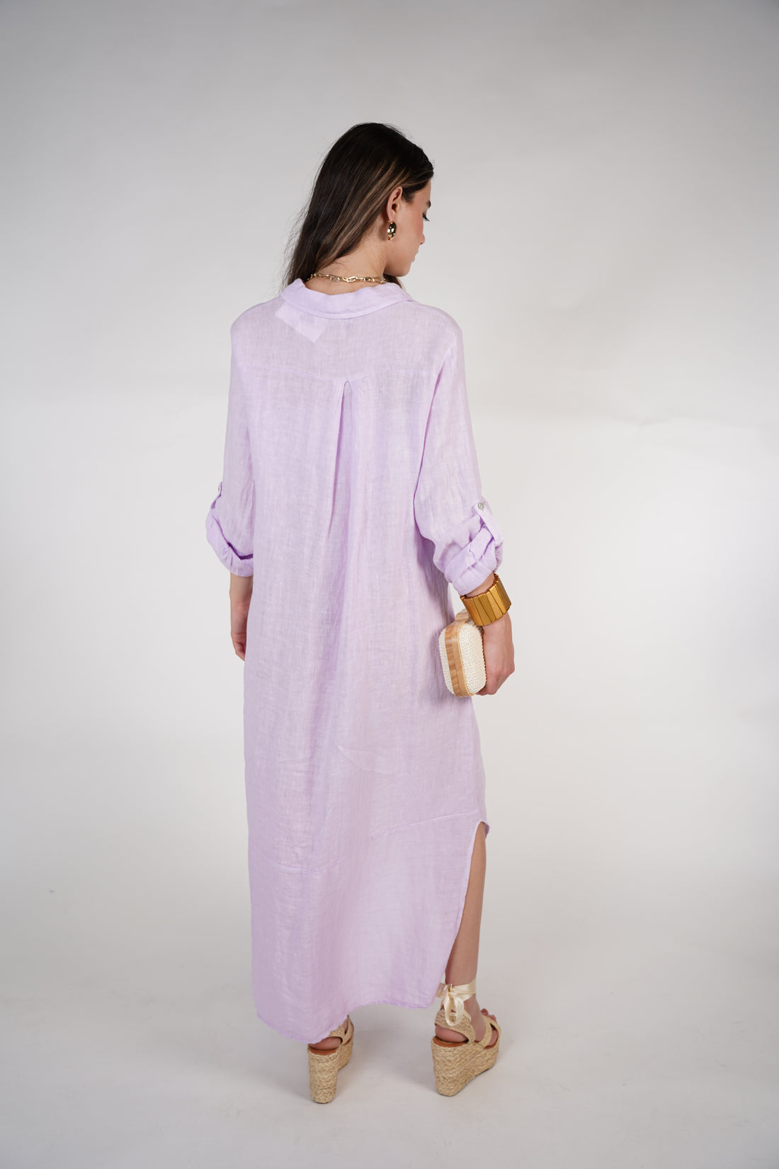 Marzei Linen Maxi Dress – Button-Down Long Shirt Dress, One Size, Multiple Colors