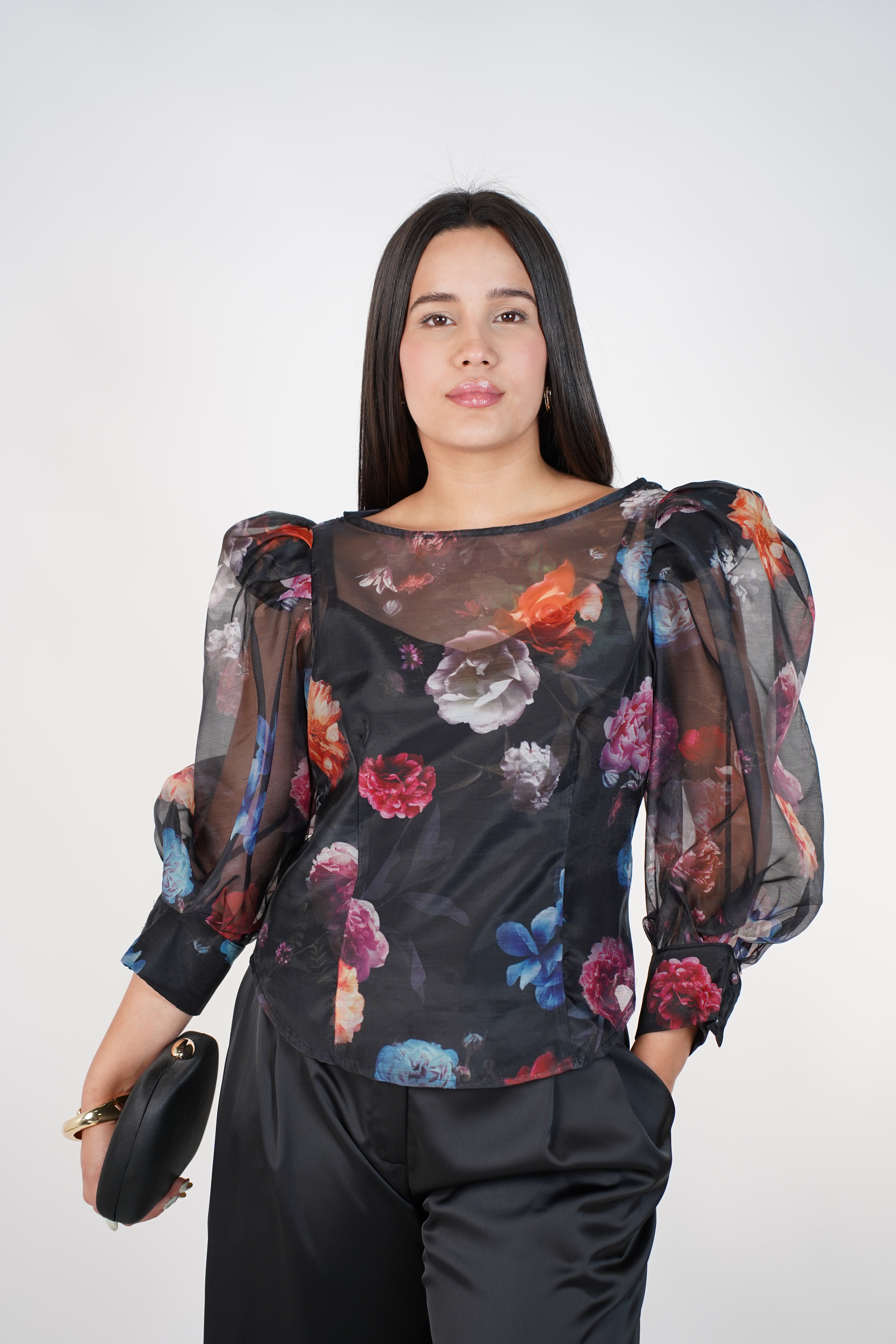 Zorevia Floral Puff Sleeve Top – Sheer Romantic Statement Blouse