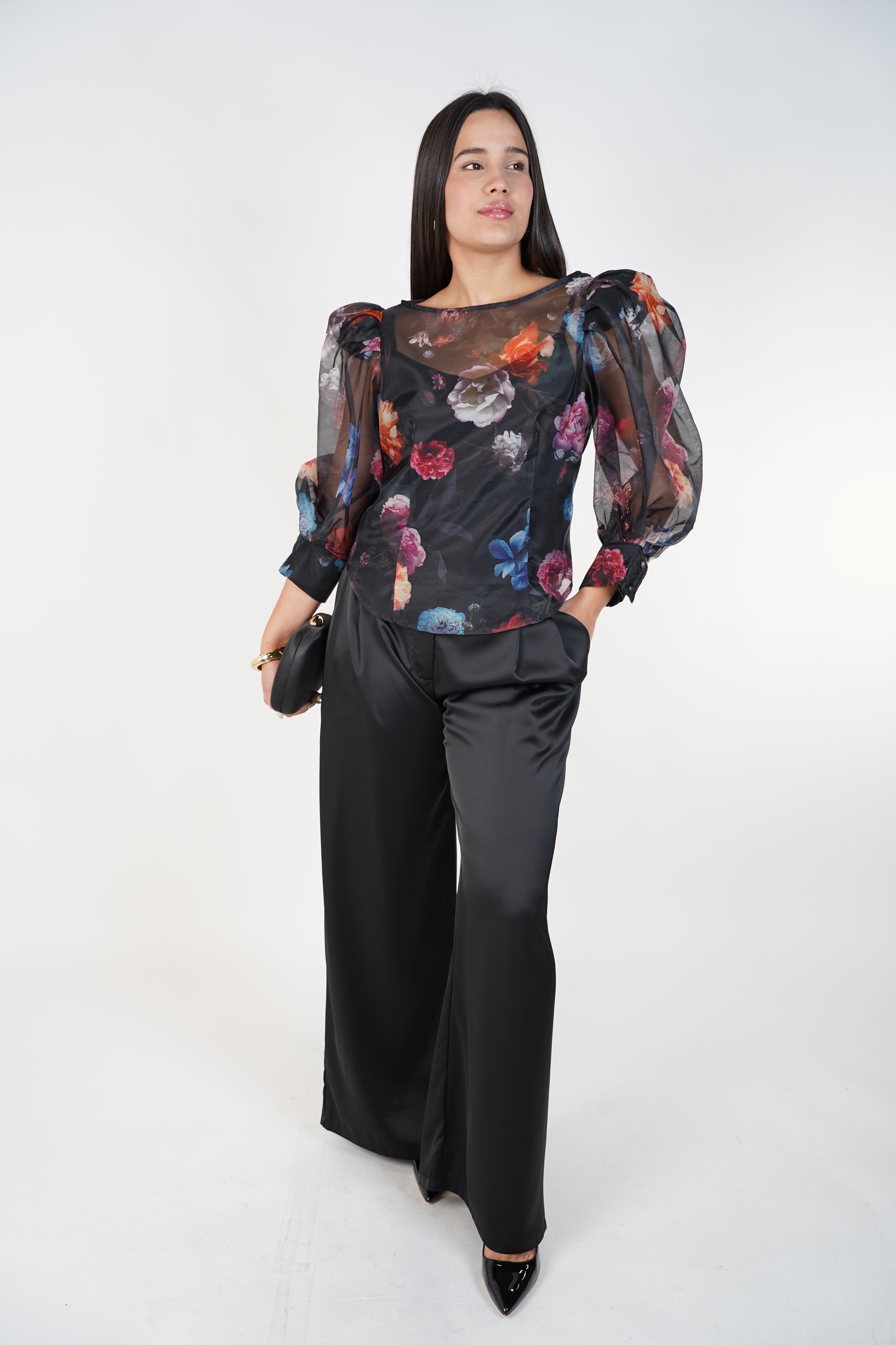 Zorevia Floral Puff Sleeve Top – Sheer Romantic Statement Blouse