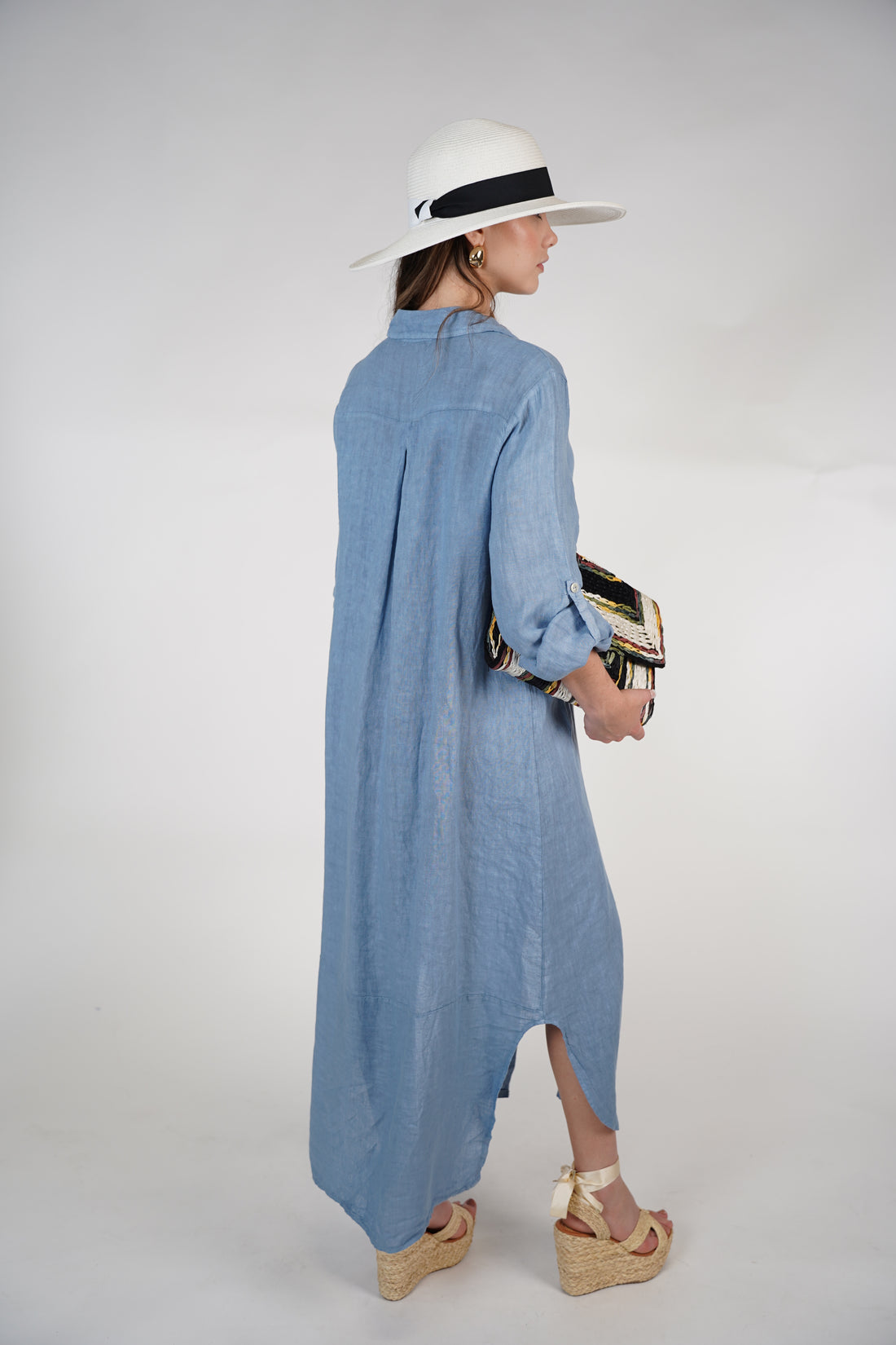 Marzei Linen Maxi Dress – Button-Down Long Shirt Dress, One Size, Multiple Colors