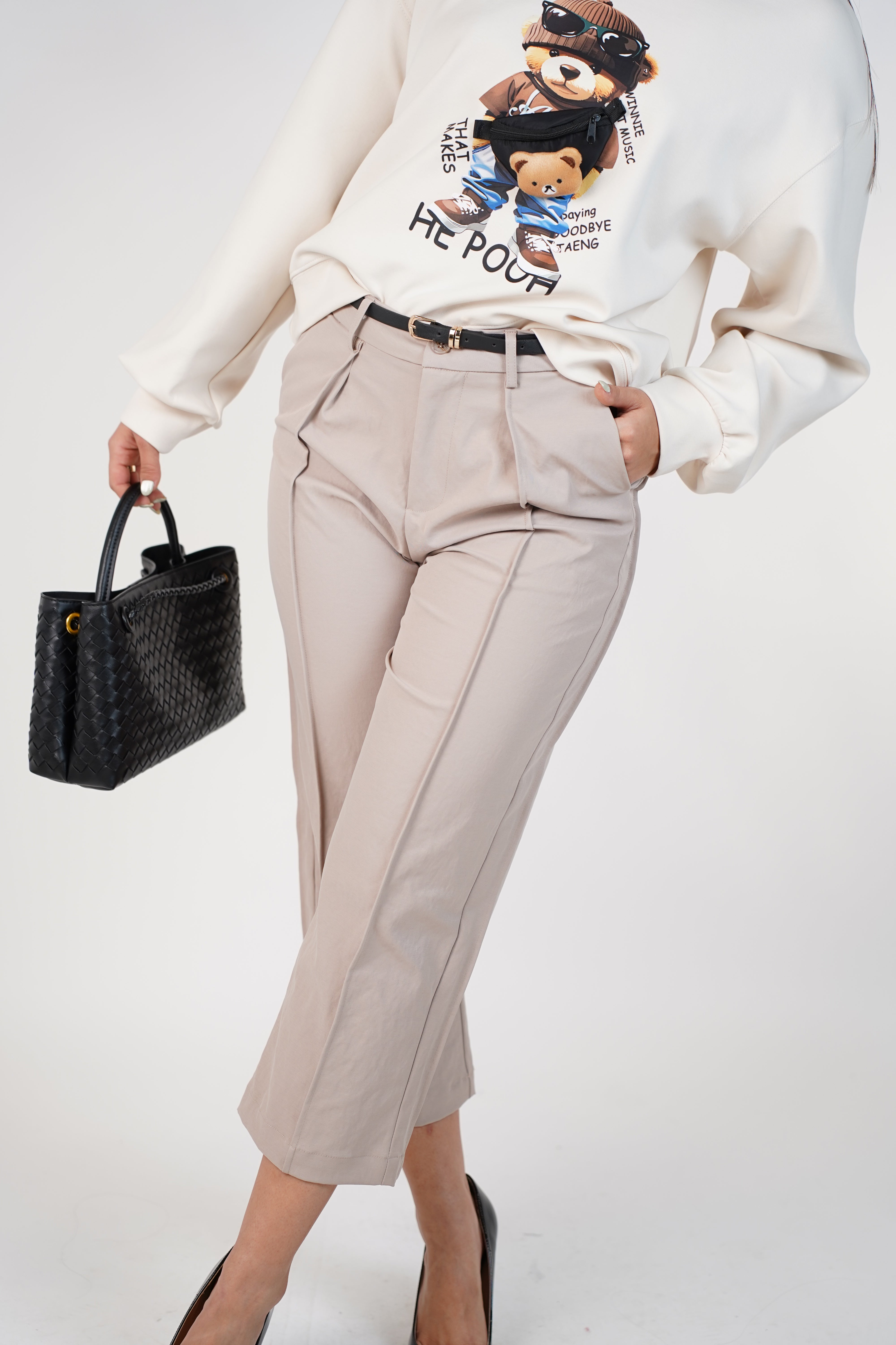 Auria Belted Cropped Pants | Brown Tailored Cropped Trousers