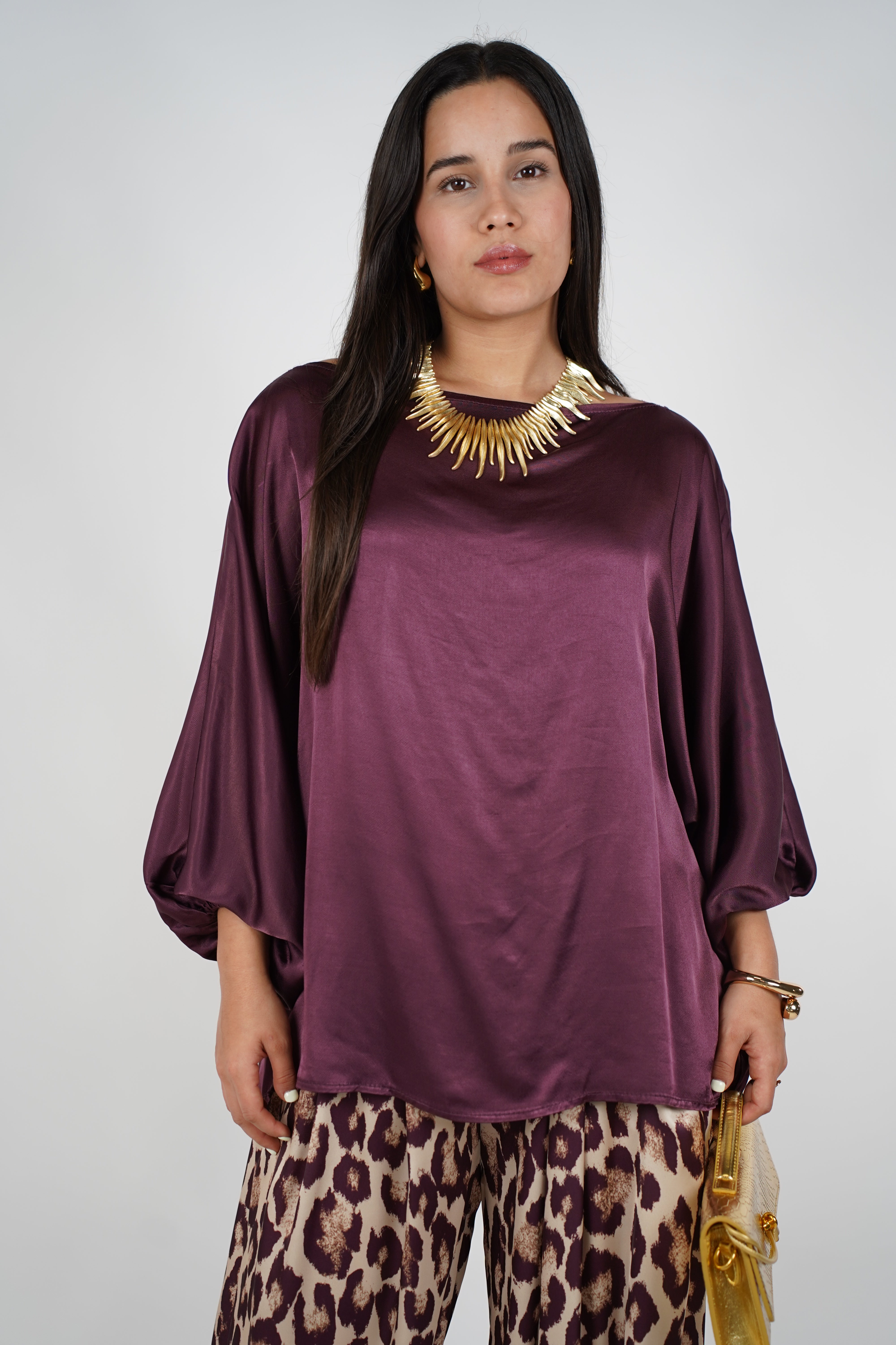 Luma Satin Blouse – Plum Radiance with Effortless Flow