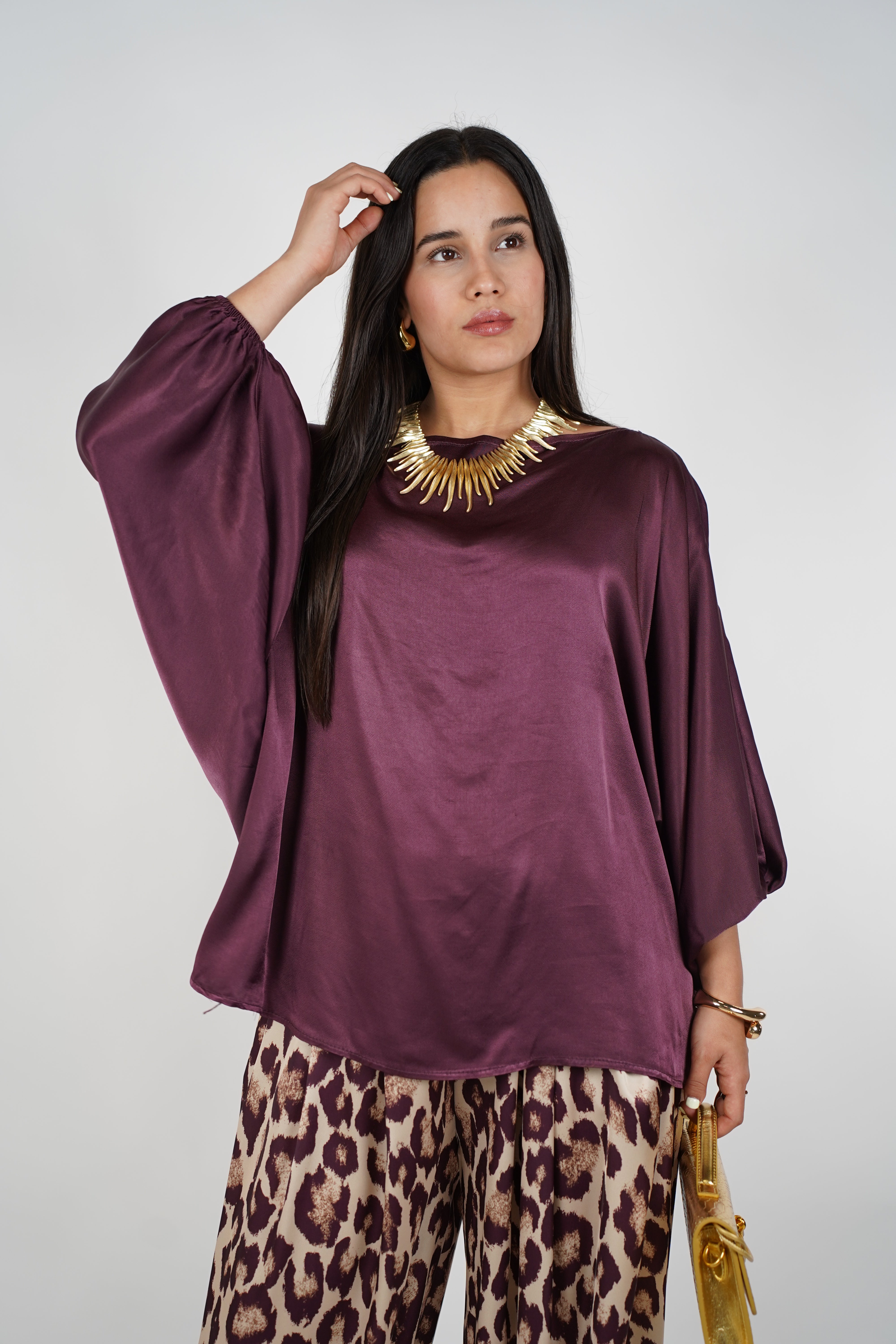 Luma Satin Blouse – Plum Radiance with Effortless Flow
