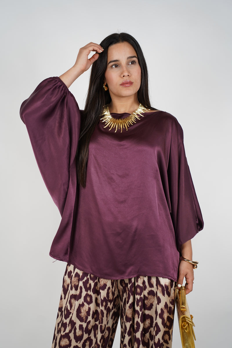 Luma Satin Blouse – Plum Radiance with Effortless Flow