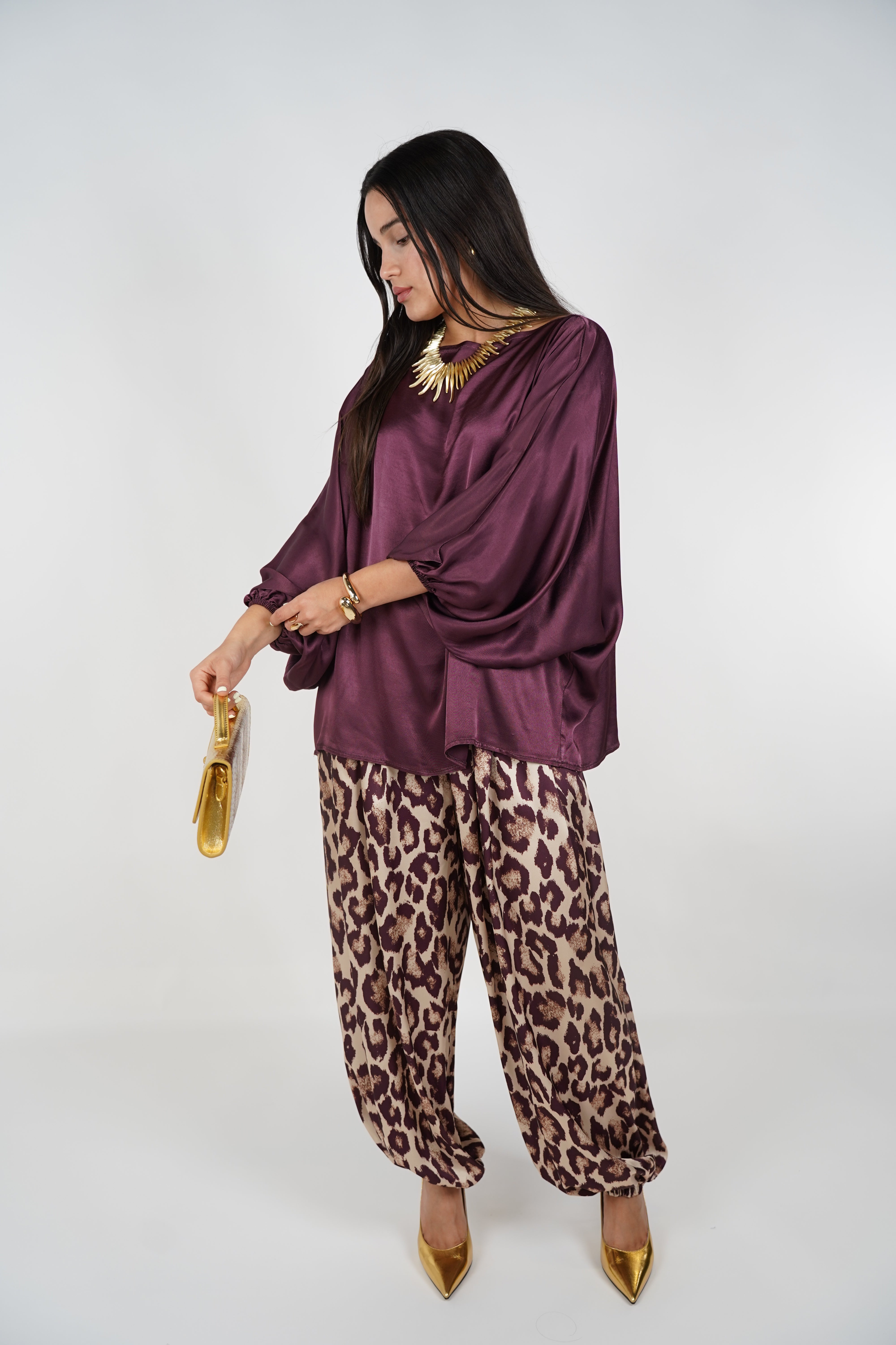 Luma Satin Blouse – Plum Radiance with Effortless Flow