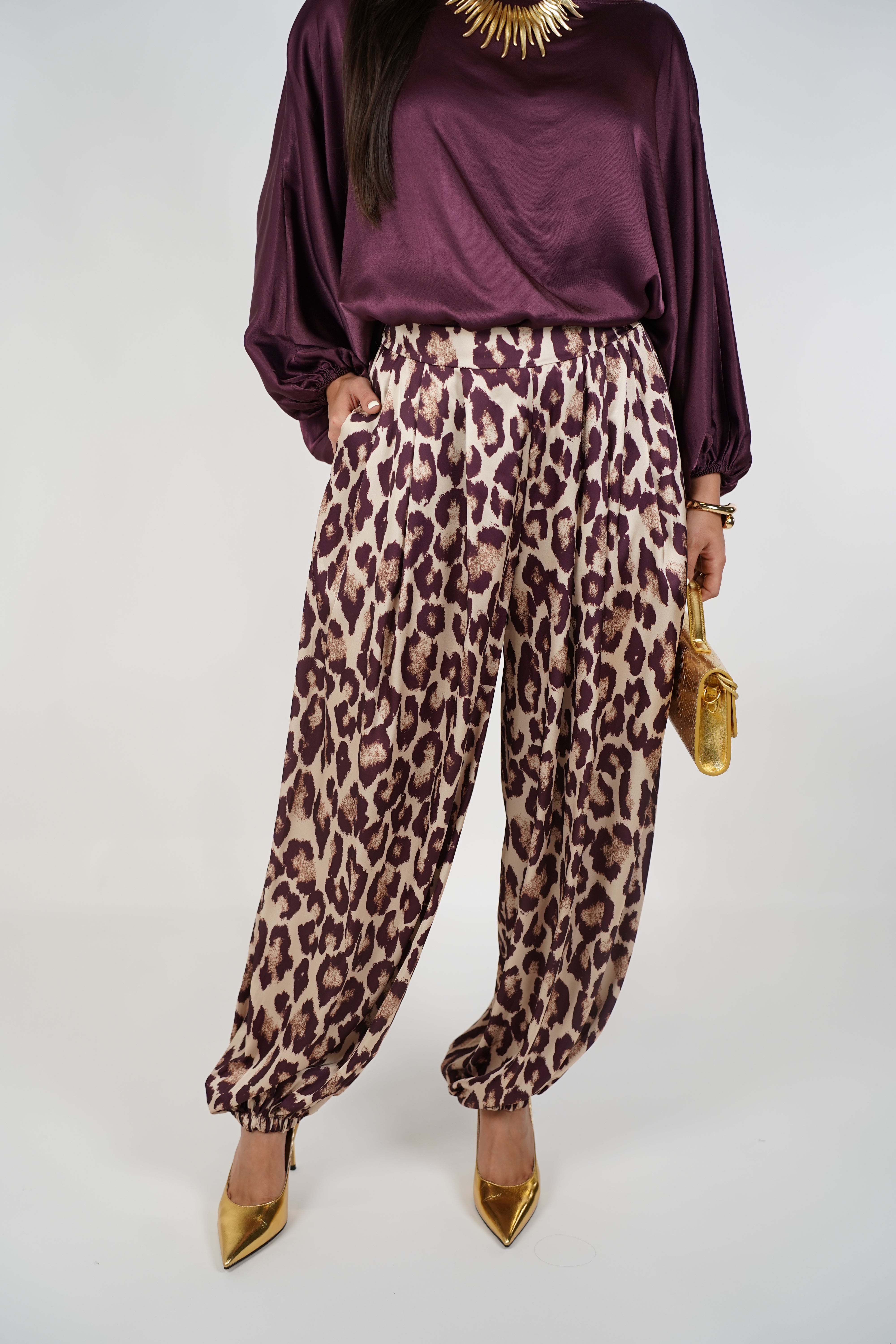 Alia Stamped Aladdin Joggers – Bold Leopard Meets Luxe Ease