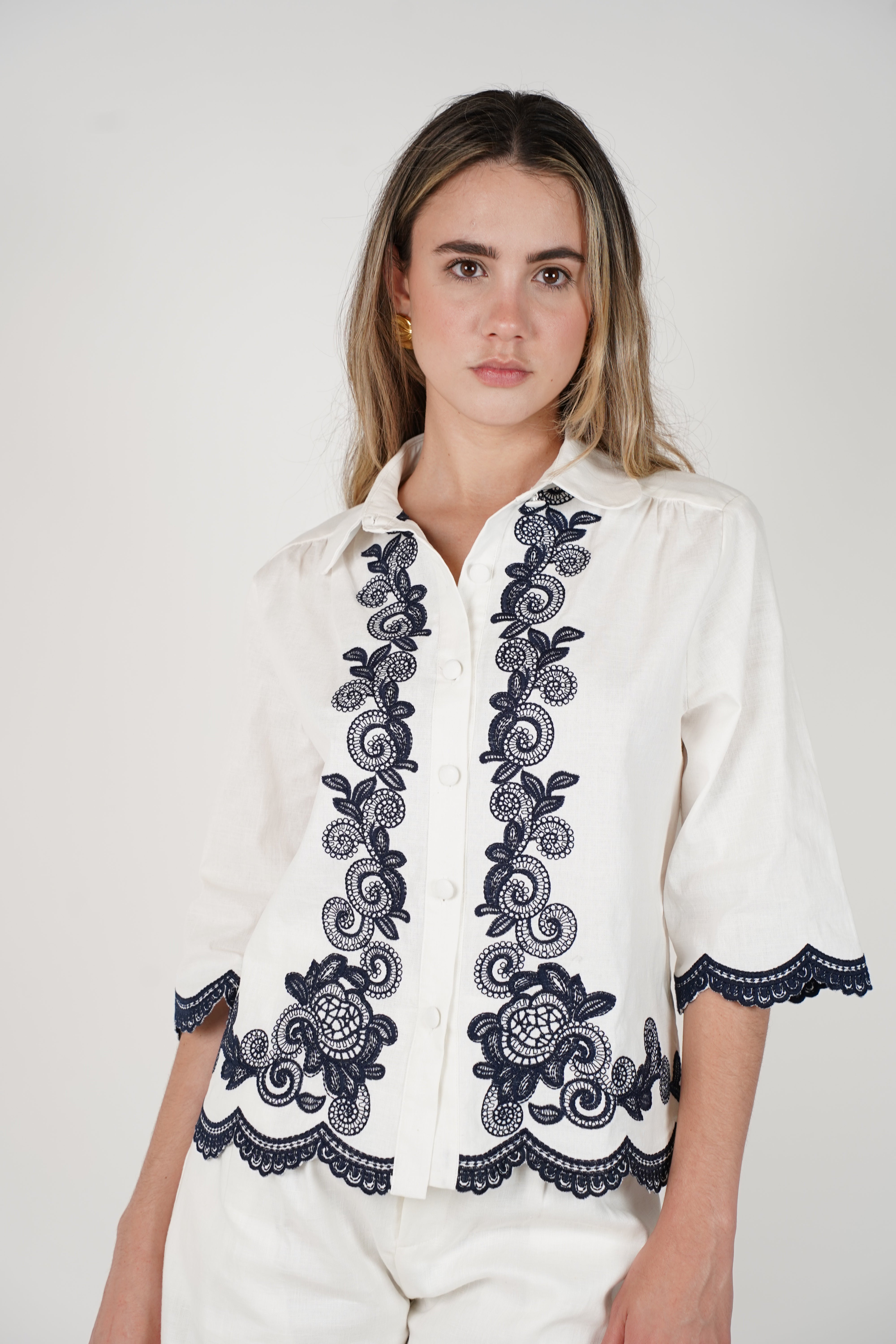 Rihanna Embroidered Button Down – Classic with a Modern Twist