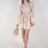 Elzea Stamped Mini Dress – Floral Button-Up Satin Mini with Belt
