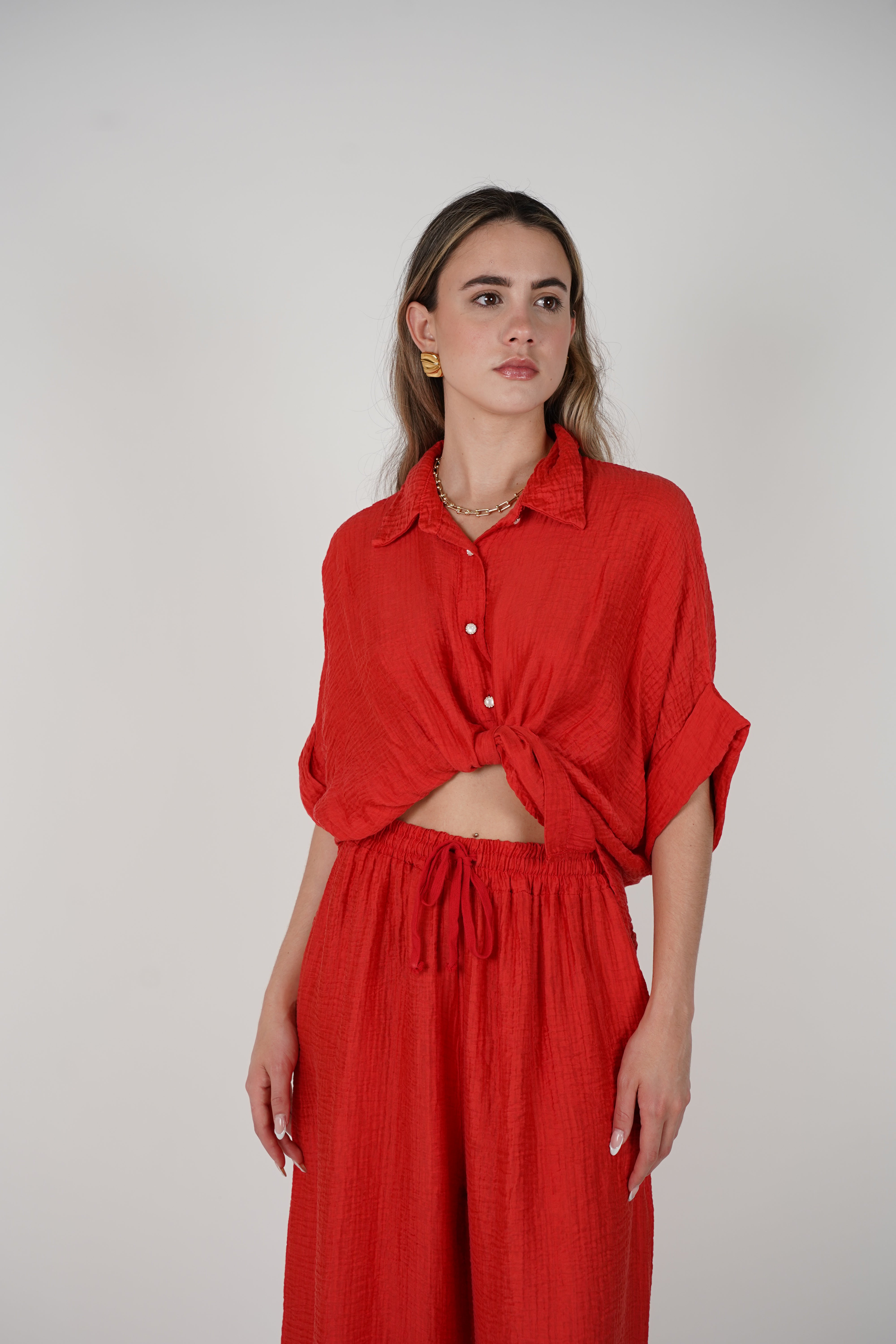 Evelyn Oversized Pants Set – Flowy Button Top & Wide-Leg Pants, One Size, Multiple Colors