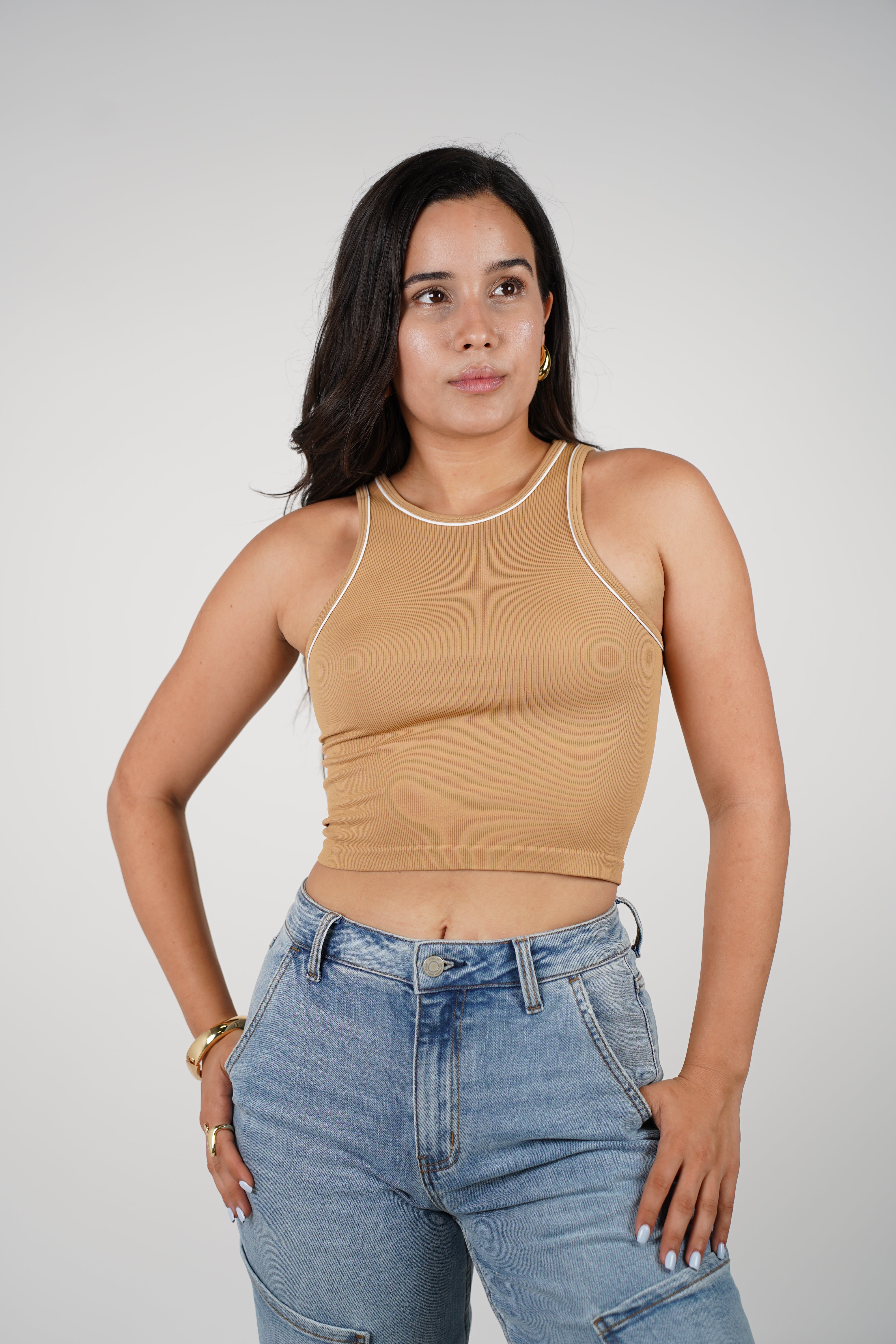 Roxi Basics – Bright Ribbed Crop Tank Top