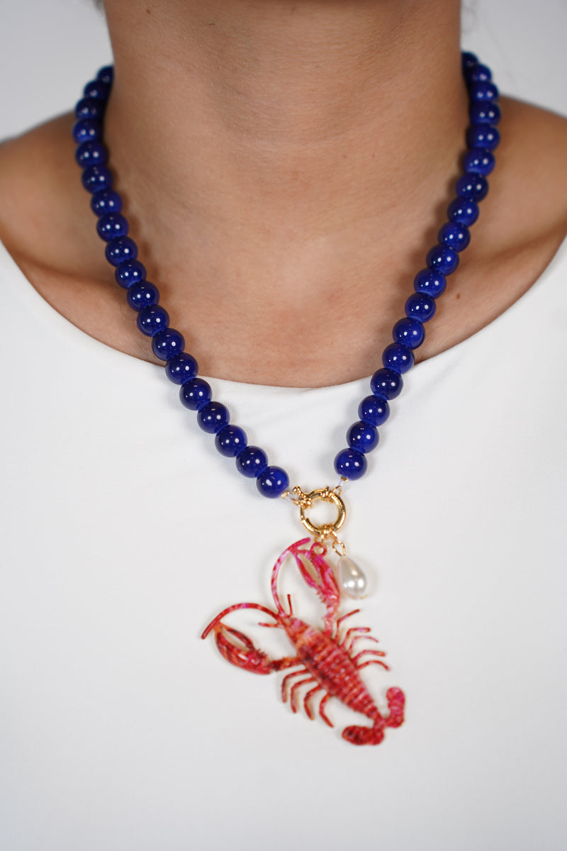Marzel Lobster Necklace – Bold Coastal Charm in Cobalt Beads