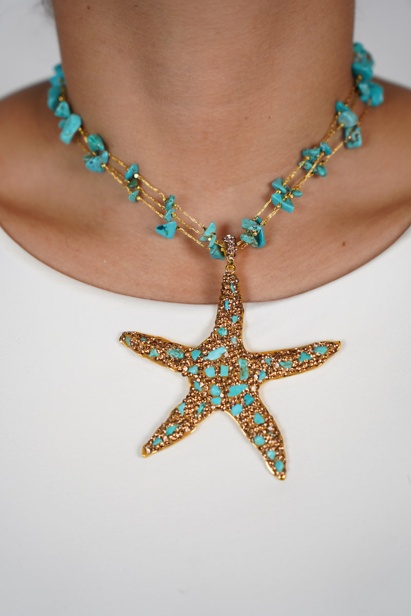 Ayven Starfish Necklace – Coastal Charm with Bold Turquoise Accents
