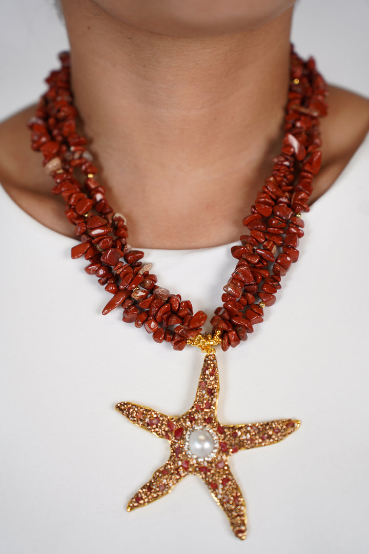 Alexia Starfish Necklace – Bold Turquoise Layers with a Statement Pearl Accent