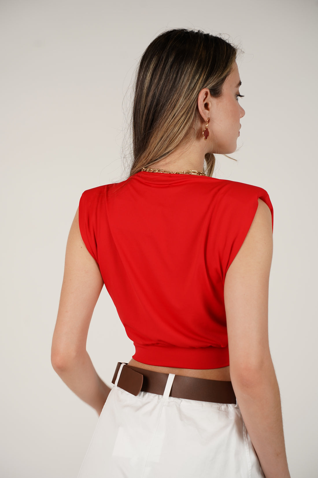 Zaley Crop Top – Draped Gold Ring Detail Top in Multiple Colors