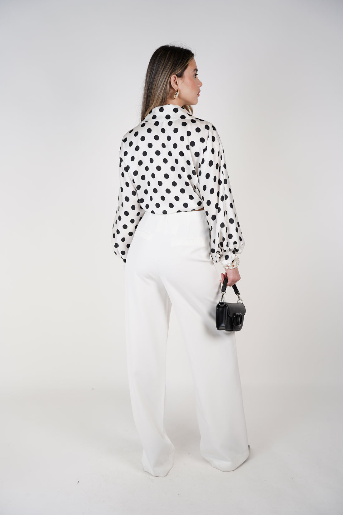 Agatha Polka Dotted Silk Blouse – Chic Satin Tie-Front Statement