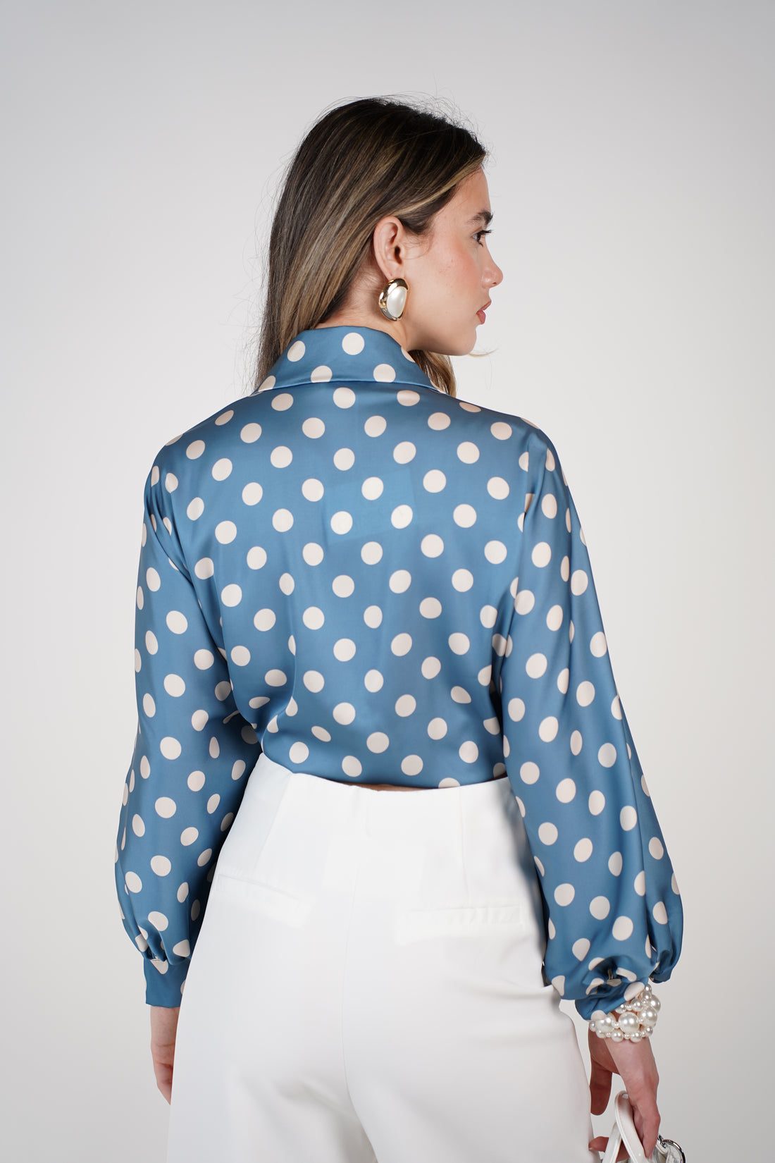 Agatha Polka Dotted Silk Blouse – Chic Satin Tie-Front Statement