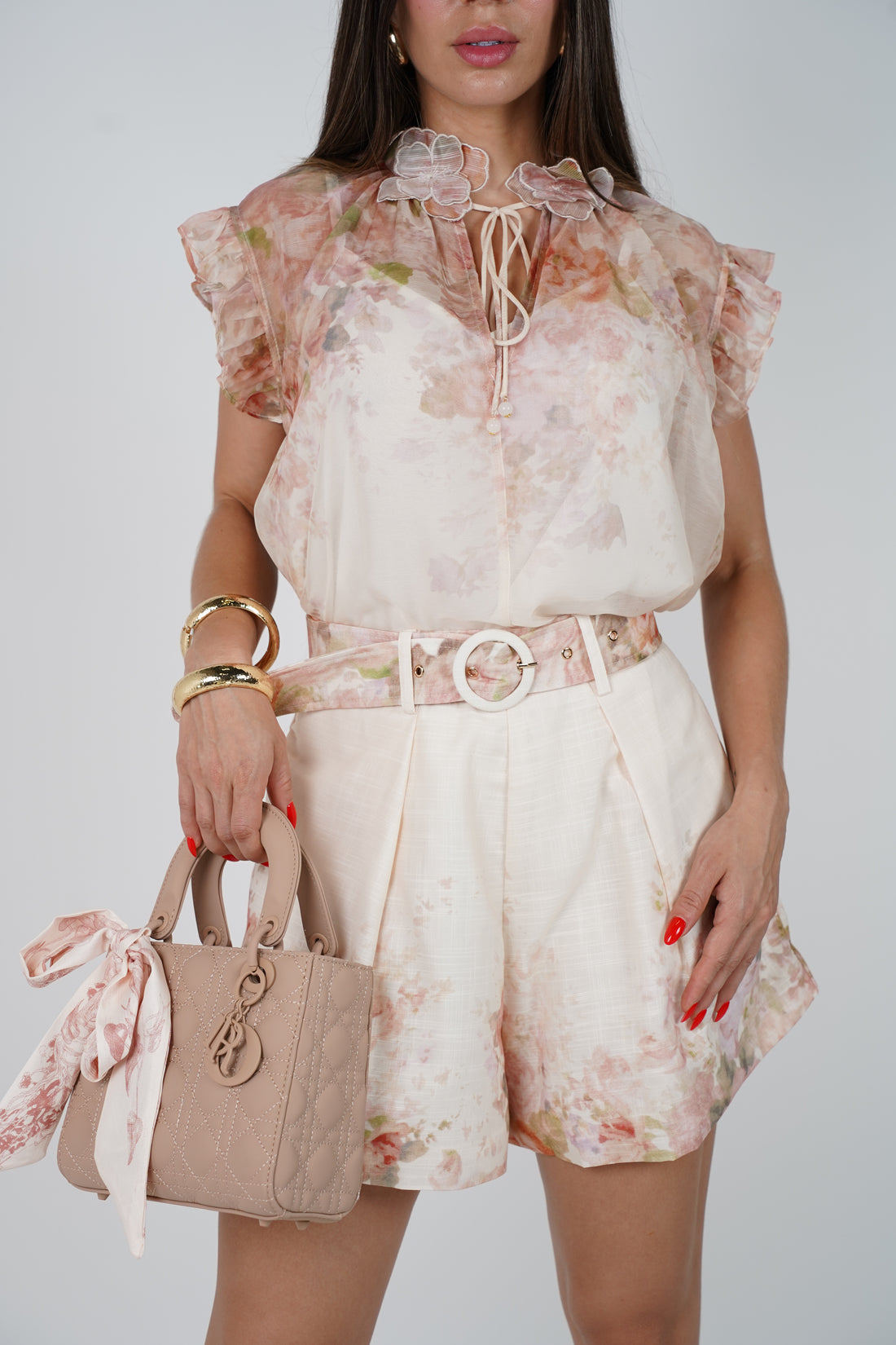 Saviya Floral Short Set – Romantic Soft-Toned Elegance