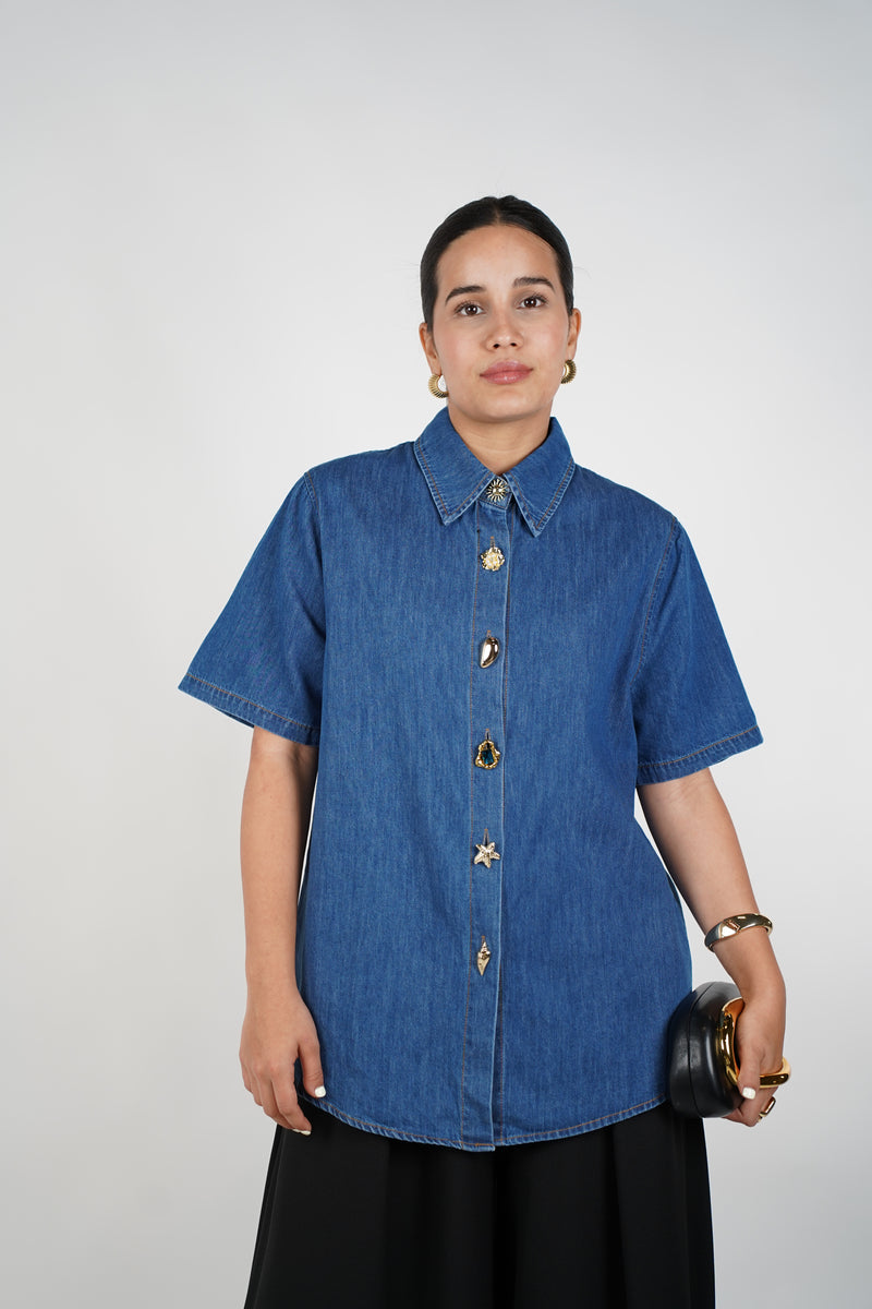 Lilae Denim Button Down – Embellished Statement Shirt