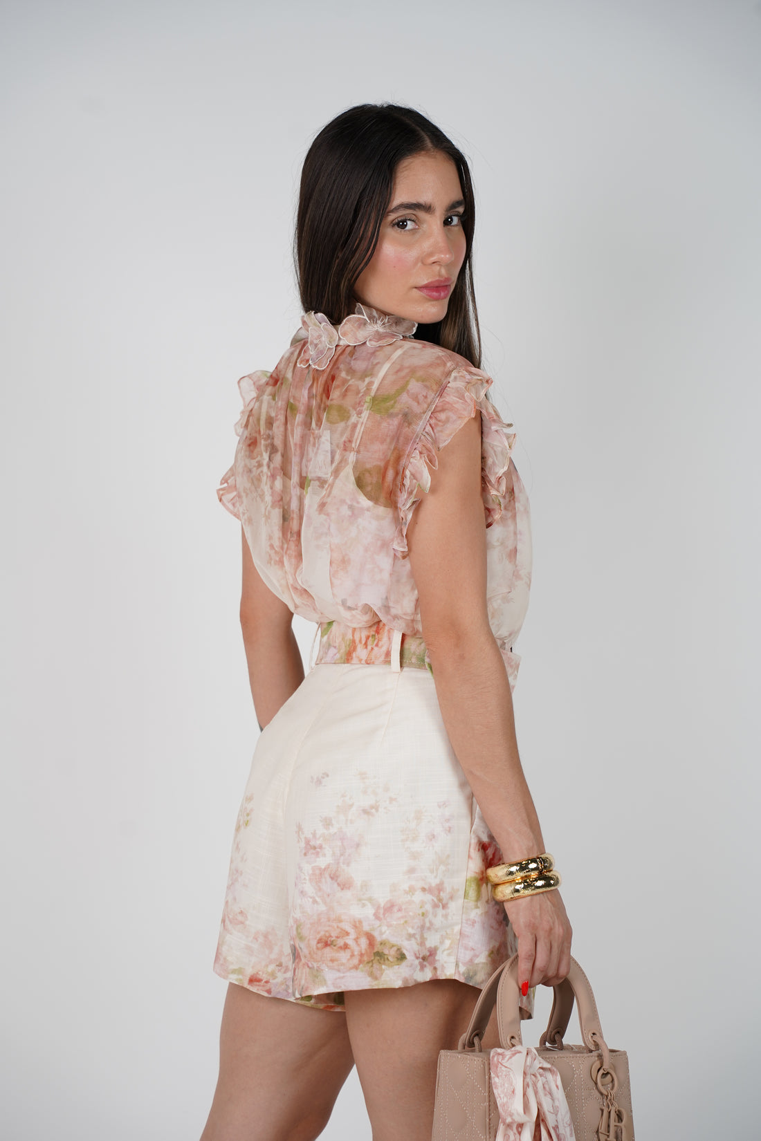 Saviya Floral Short Set – Romantic Soft-Toned Elegance