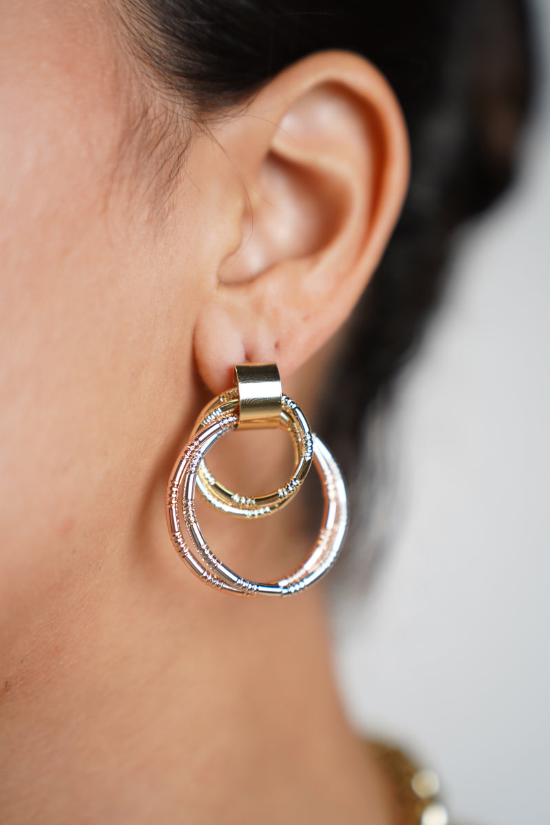 Elly Earrings – Triple Hoop Mixed Metal Shine