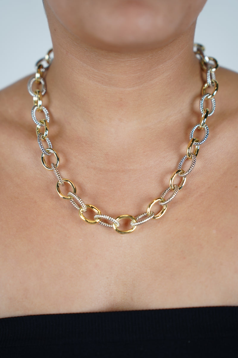 Miriana Necklace – Mixed Metal Oval Link Statement Chain