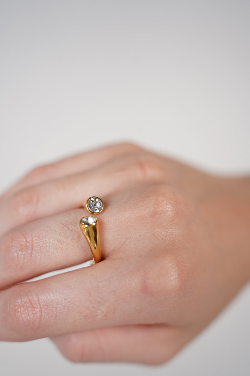 Zoma Stud Ring – Open Band Crystal Ring in Gold or Silver