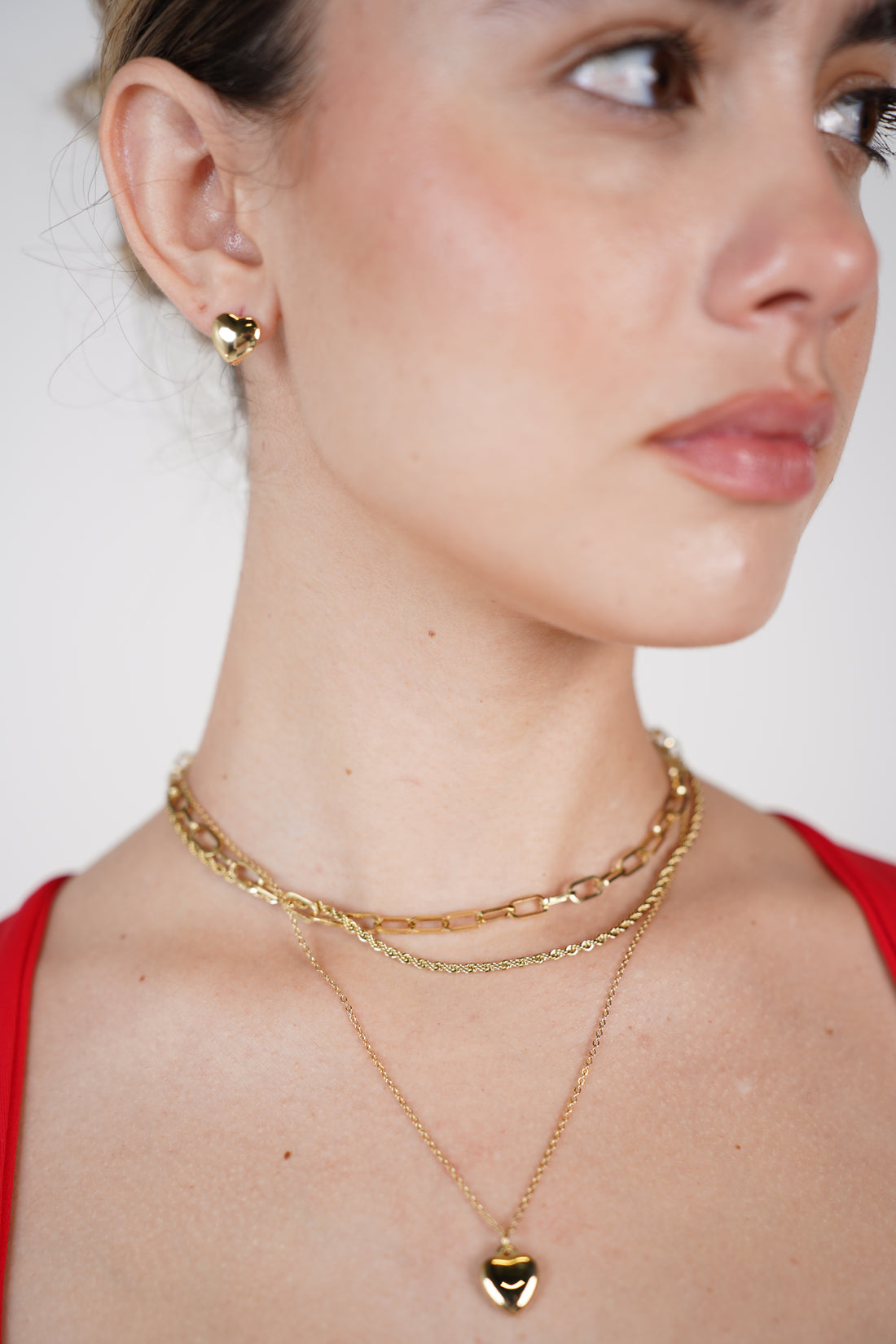 Zuny Multi Necklace Set – Layered Gold Chains with Heart Accent