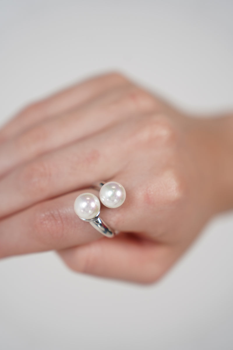 Mimi Pearl Ring – Double Pearl Open Band in Silver