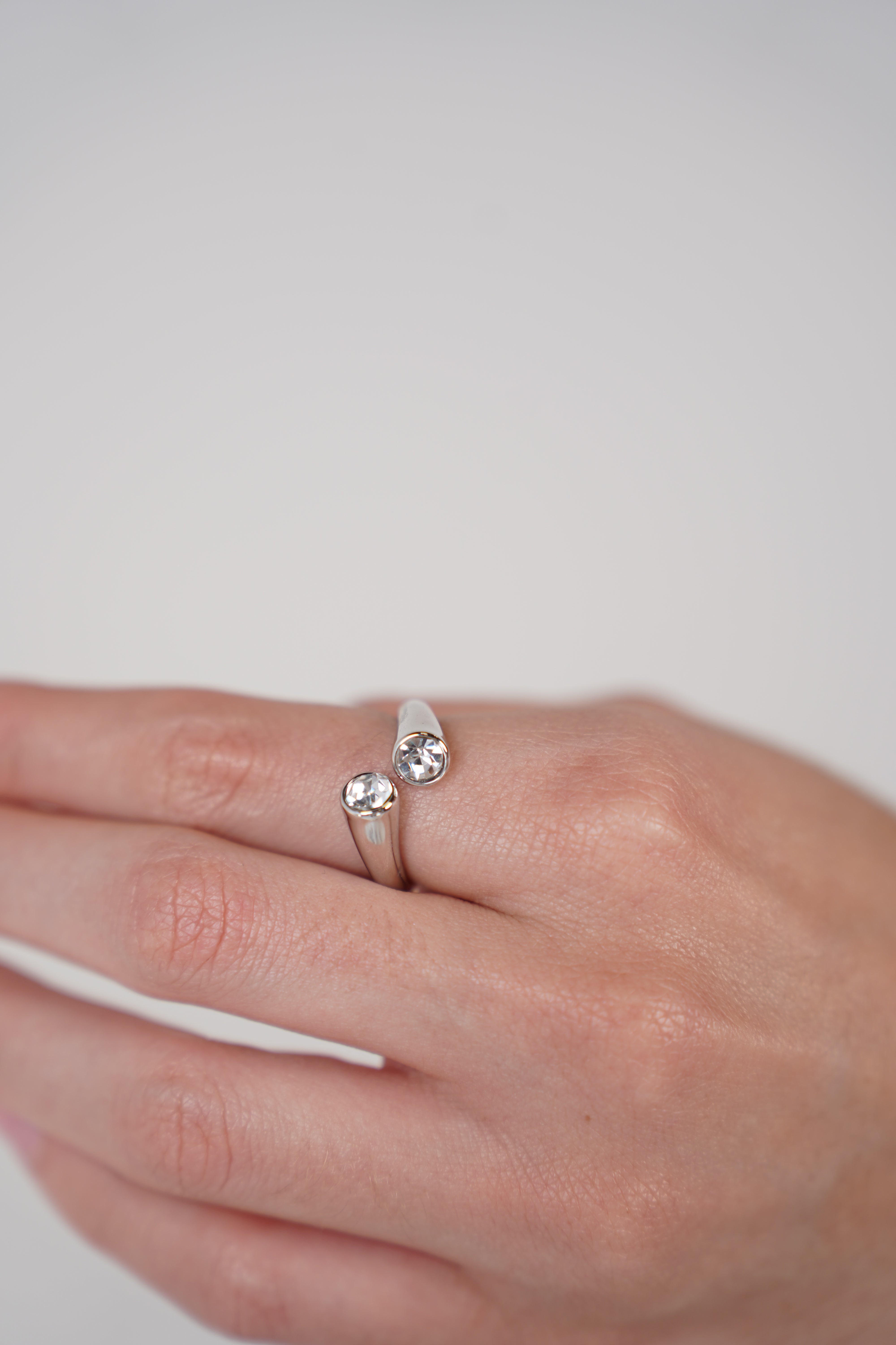 Zoma Stud Ring – Open Band Crystal Ring in Gold or Silver